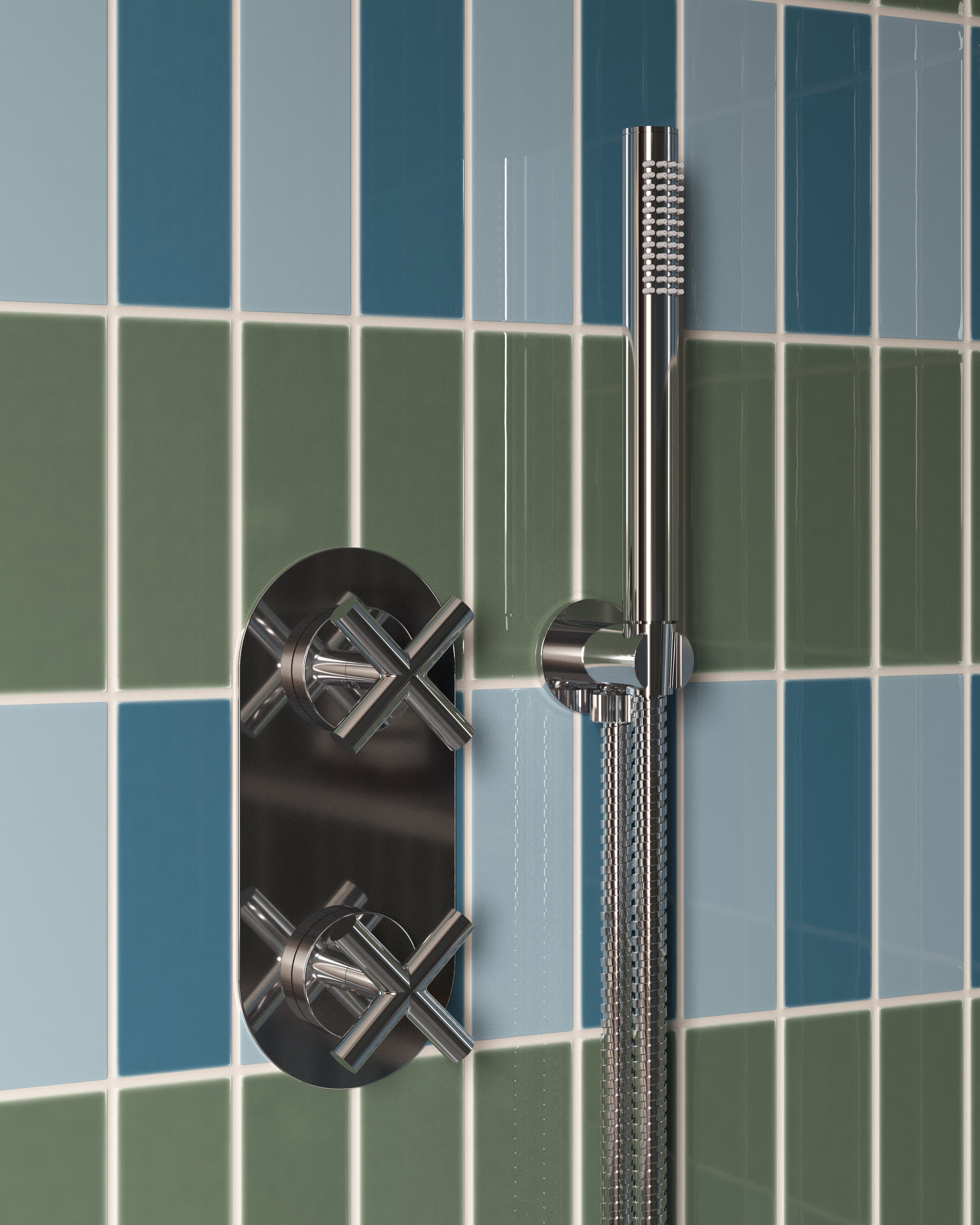 Contour Two Handle Wall Mount Shower Trim with Soft Cross Handles in Polished Chrome
