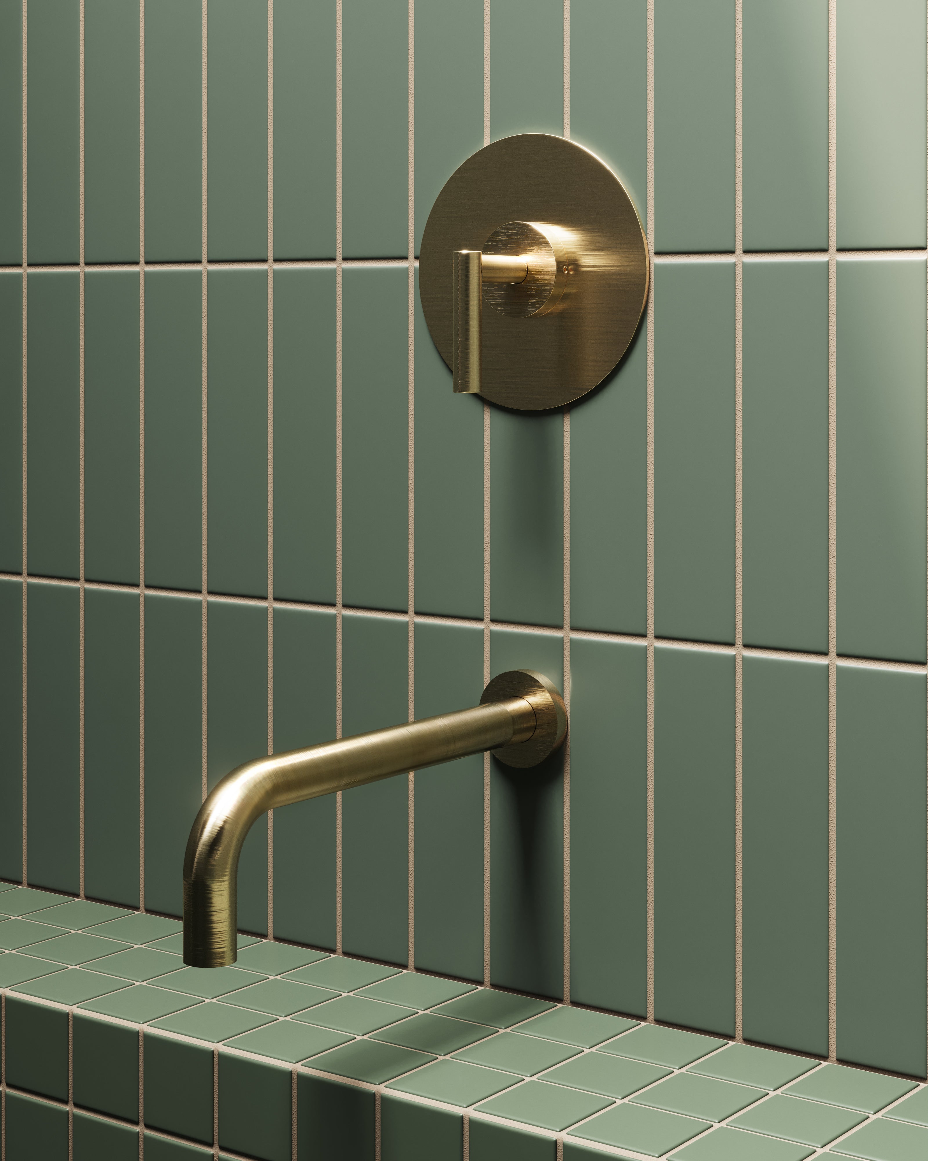 Contour One Handle Wall Mount Shower Trim with Soft Lever Handle in Satin Brass