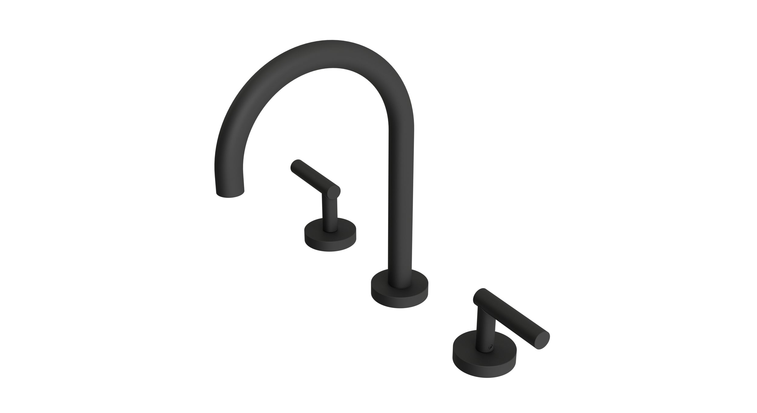 Contour Two Handle Deck Mount Gooseneck Lavatory Faucet with Soft Lever Handles in Matte Black