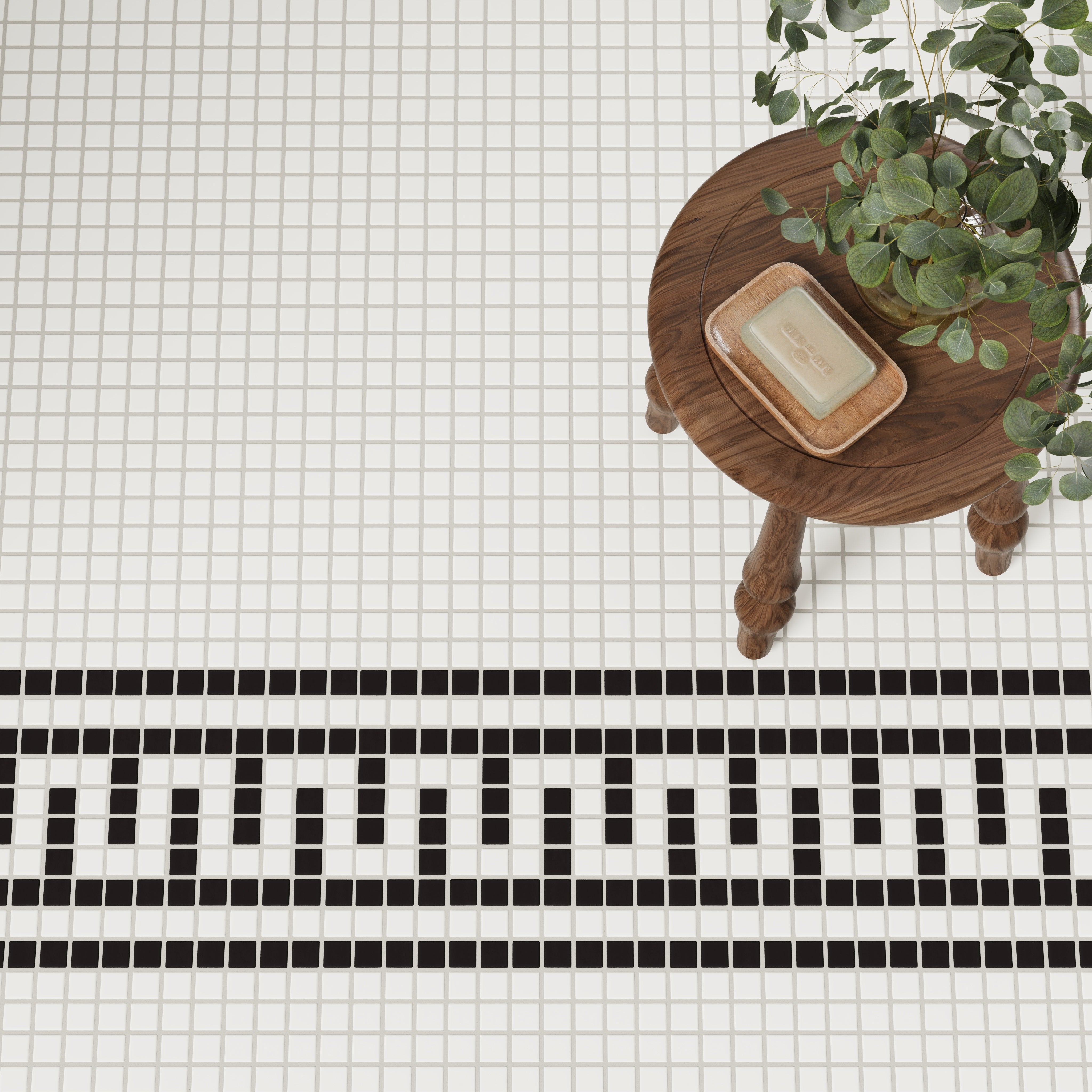1x1 Labyrinth Border Sheeted Original Ceramic Tile in Nocturne Matte