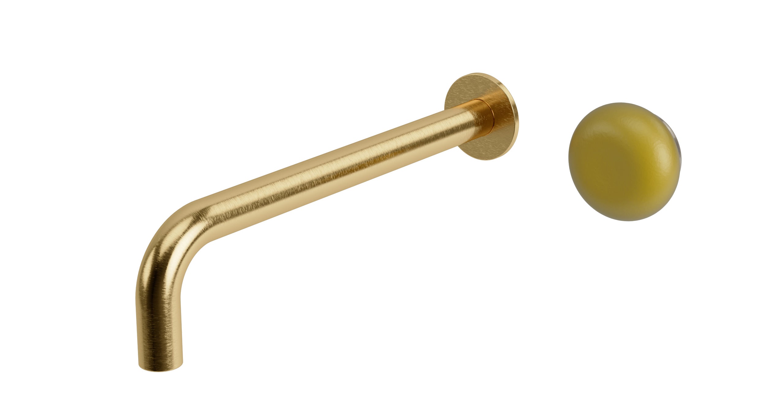Foundry One Handle Wall Mount 10" Lavatory Faucet with Pebble Ceramic Knob Handle in Satin Brass