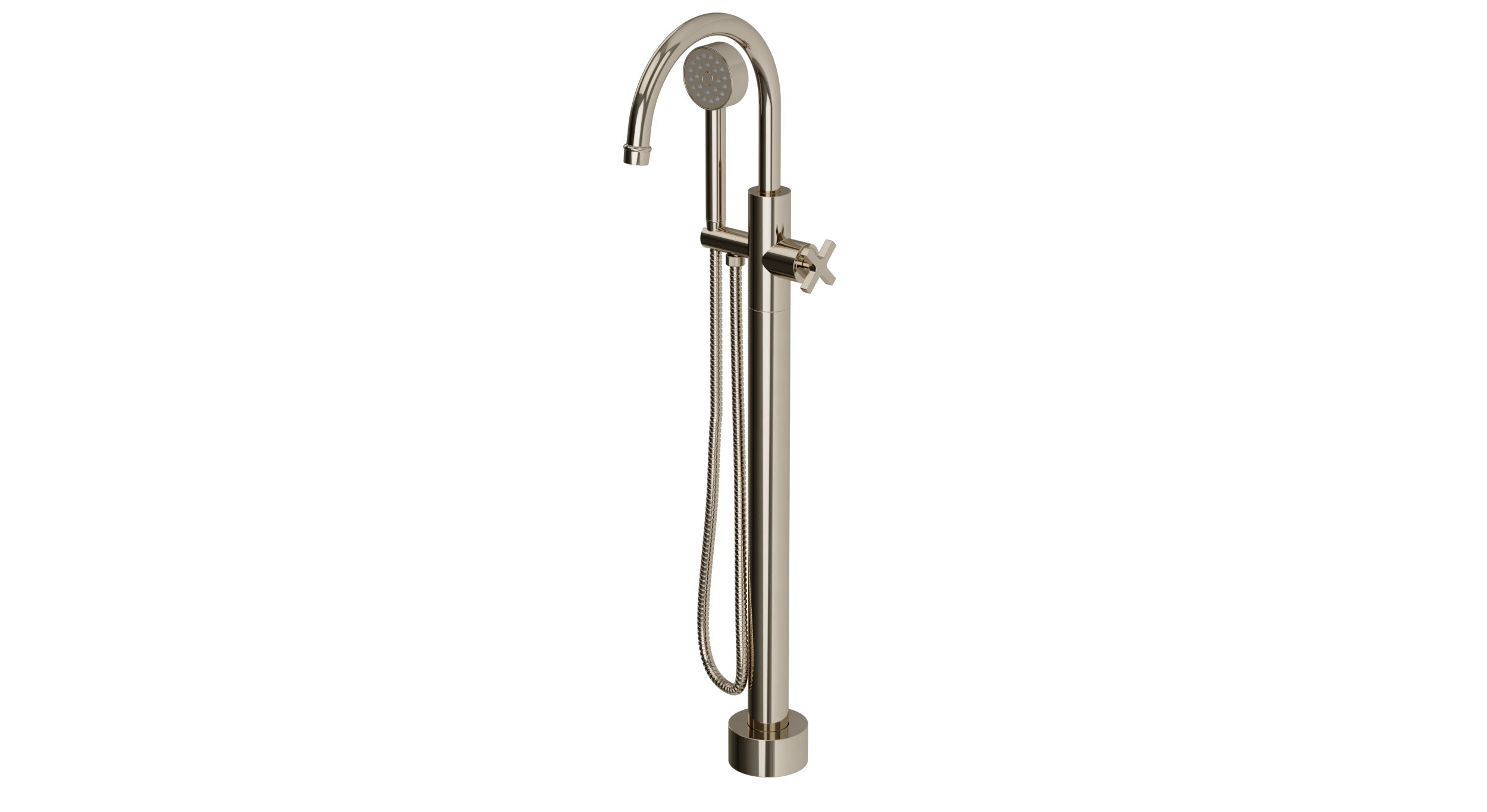 Emerson One Handle Floor Mount Gooseneck Bath Trim with Hand Shower and Classic Cross Handle