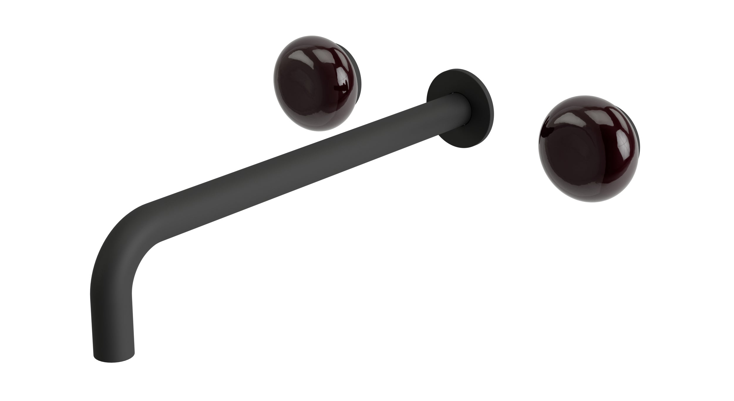 Foundry Two Handle Wall Mount 12" Lavatory Faucet with Pebble Ceramic Knob Handles in Matte Black