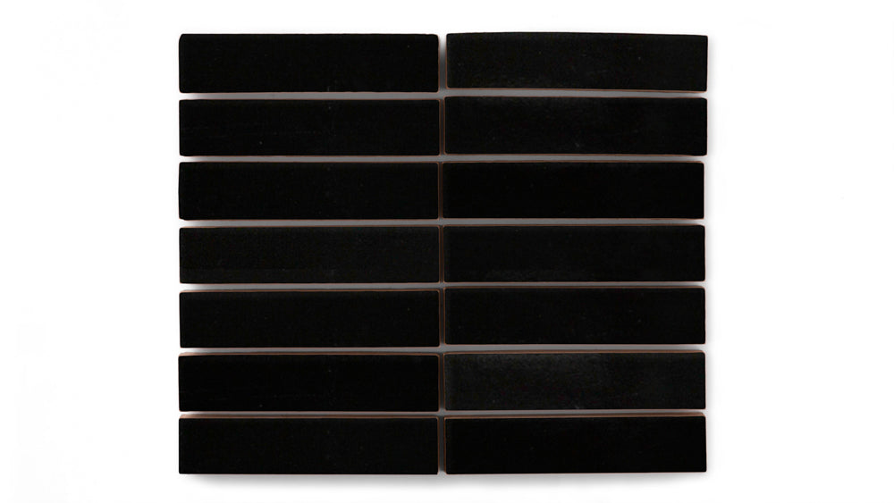 1x4 Straight Set Sheeted Original Ceramic Mosaic Tile in Raven Gloss