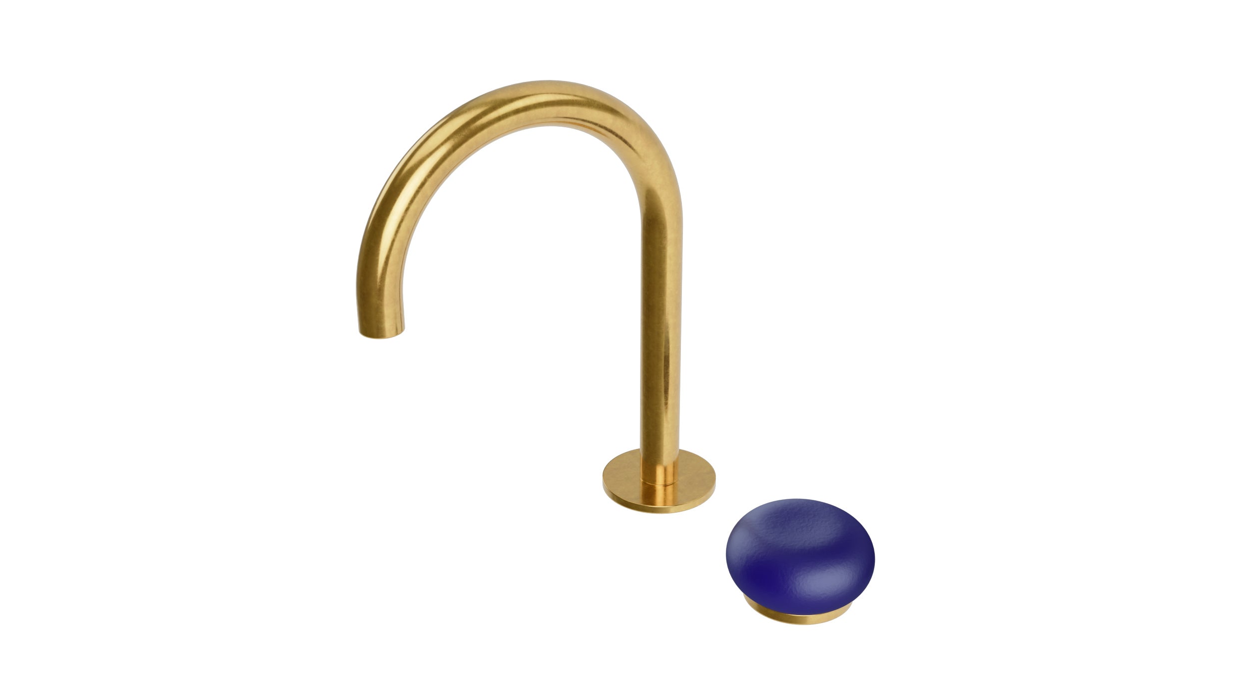 Foundry One Handle Deck Mount Gooseneck Lavatory Faucet with Pebble Ceramic Knob Handle in French Brass