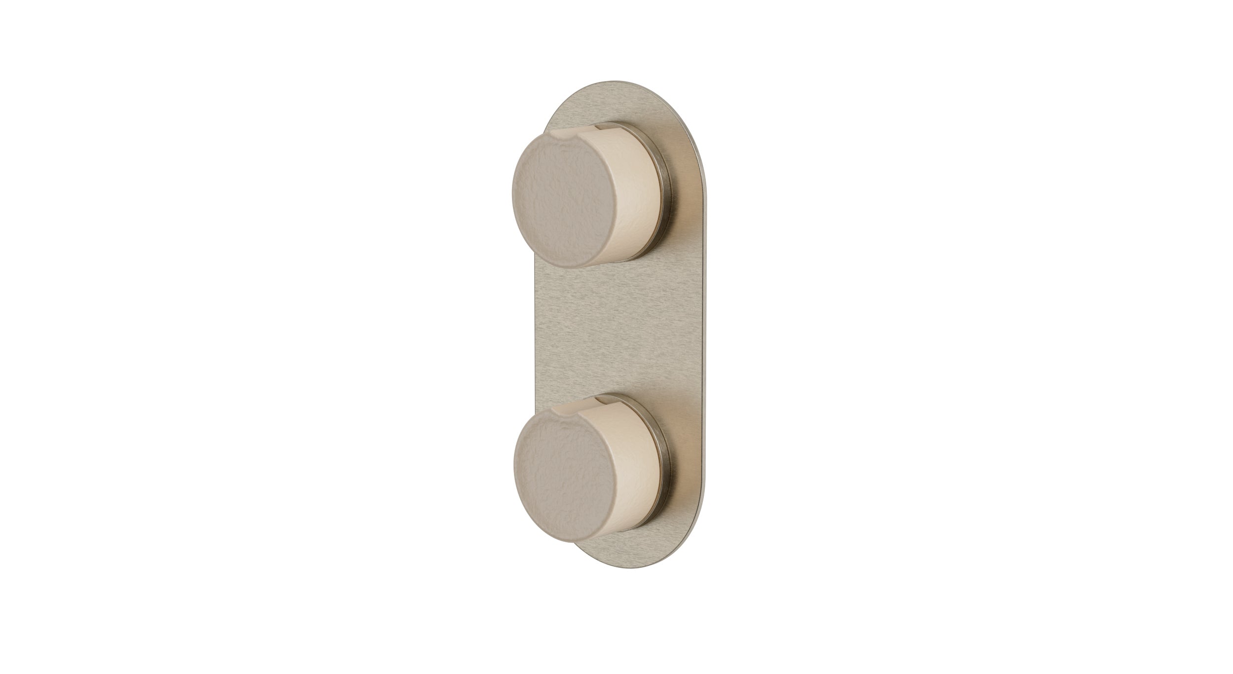Foundry Two Handle Wall Mount Shower Trim with Groove Ceramic Knob Handles in Satin Nickel