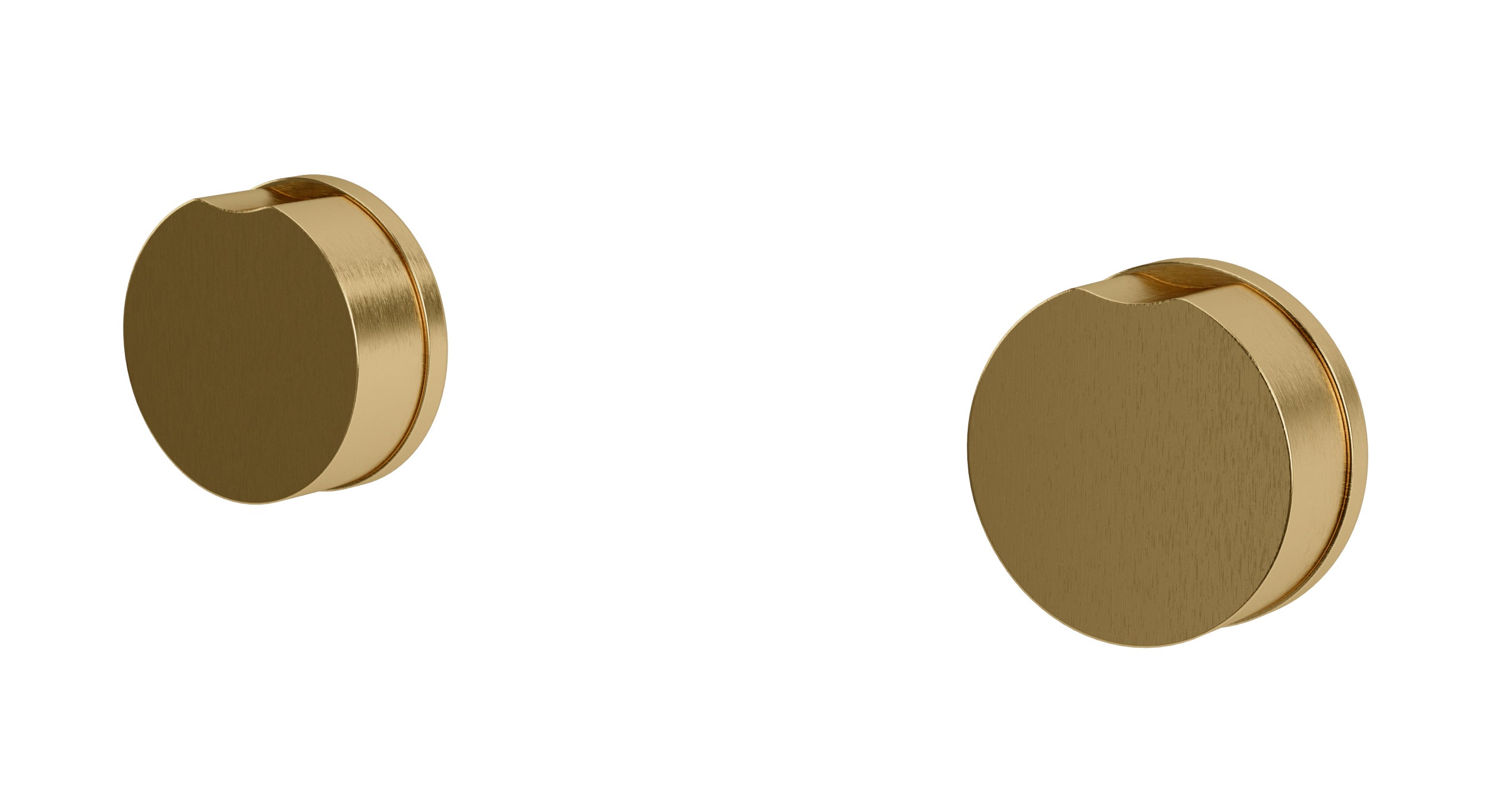 Foundry Two Handle Wall Mount Bath Trim with Barrel Knob Handles in Satin Brass