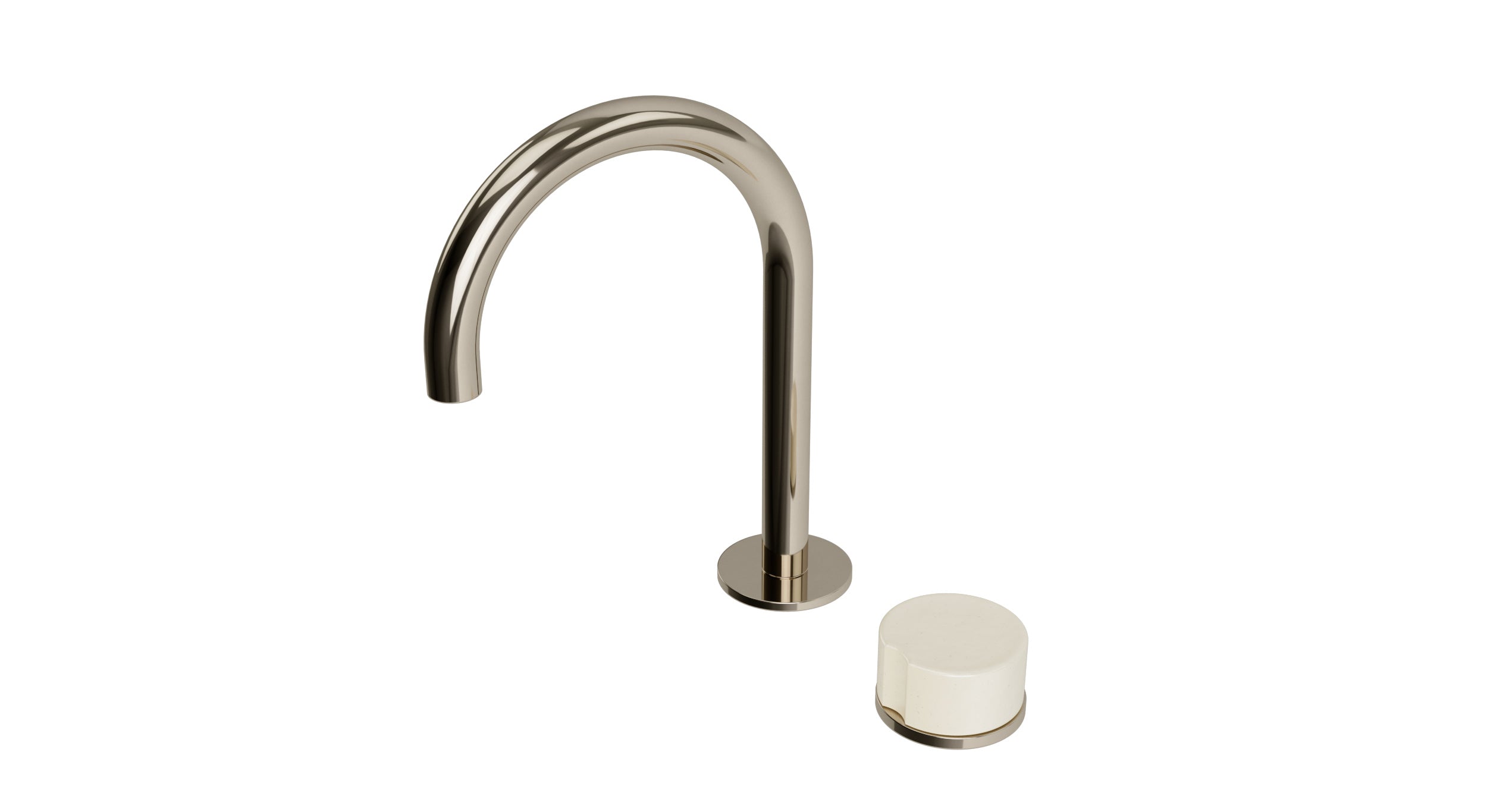 Foundry One Handle Deck Mount Gooseneck Lavatory Faucet with Groove Ceramic Knob Handle in Polished Nickel