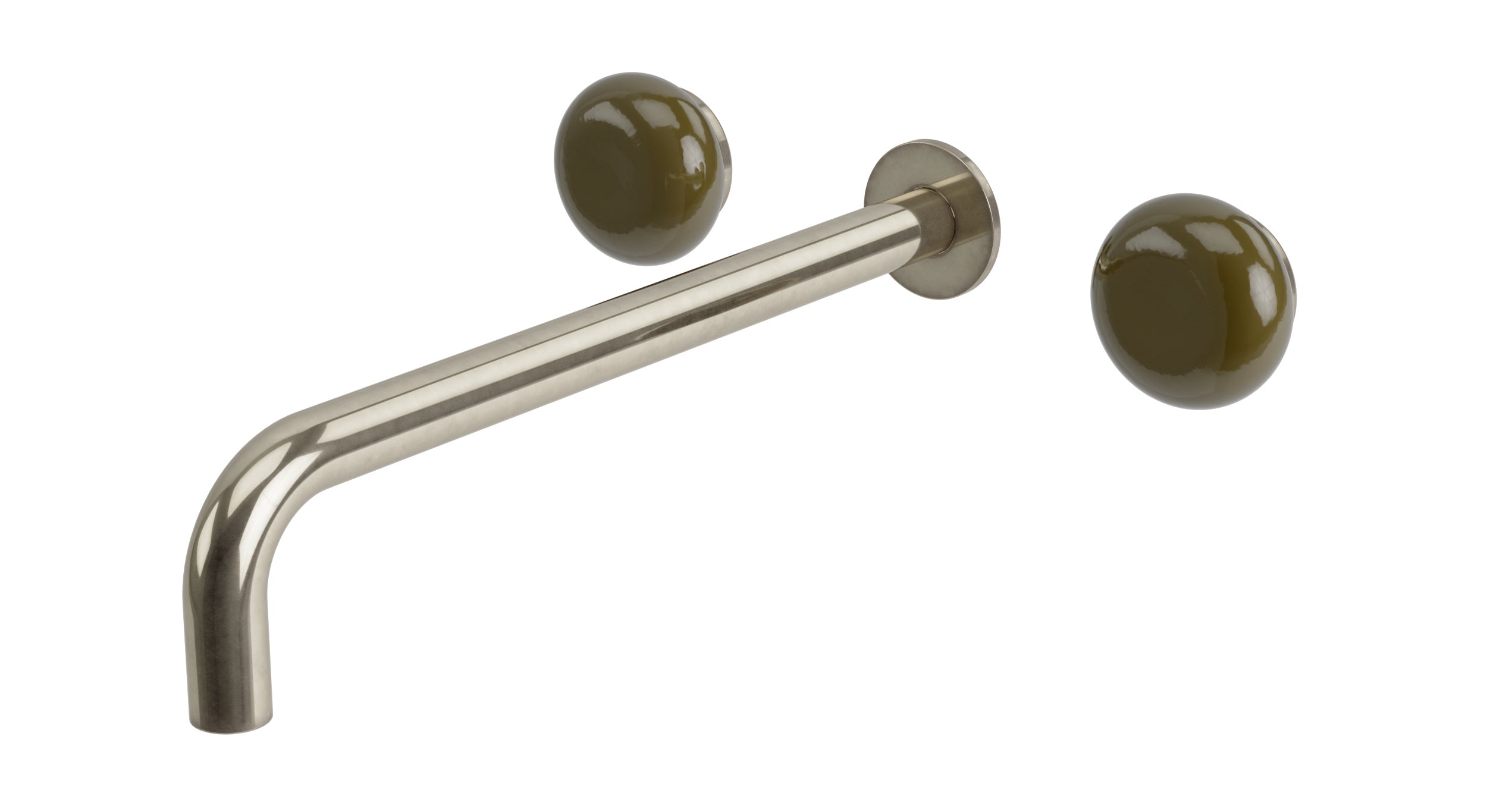 Foundry Two Handle Wall Mount 12" Lavatory Faucet with Pebble Ceramic Knob Handles in French Nickel