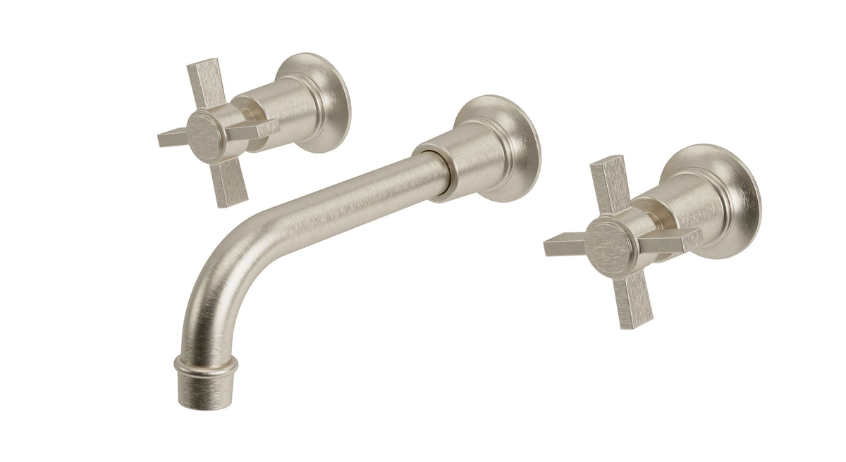 Emerson Two Handle Wall Mount 8.25" Lavatory Faucet with Defined Cross Handles in Satin Nickel