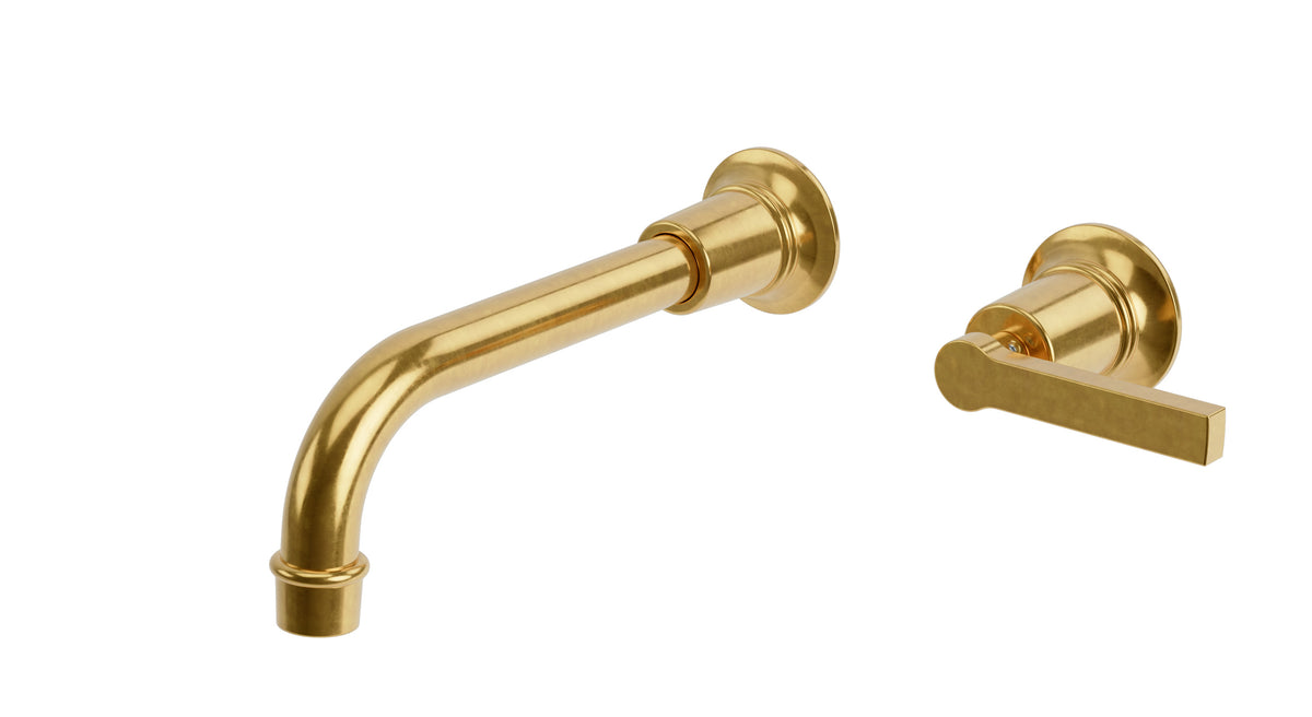 Emerson One Handle Wall Mount 8.25" Lavatory Faucet with Classic Lever Handle in French Brass