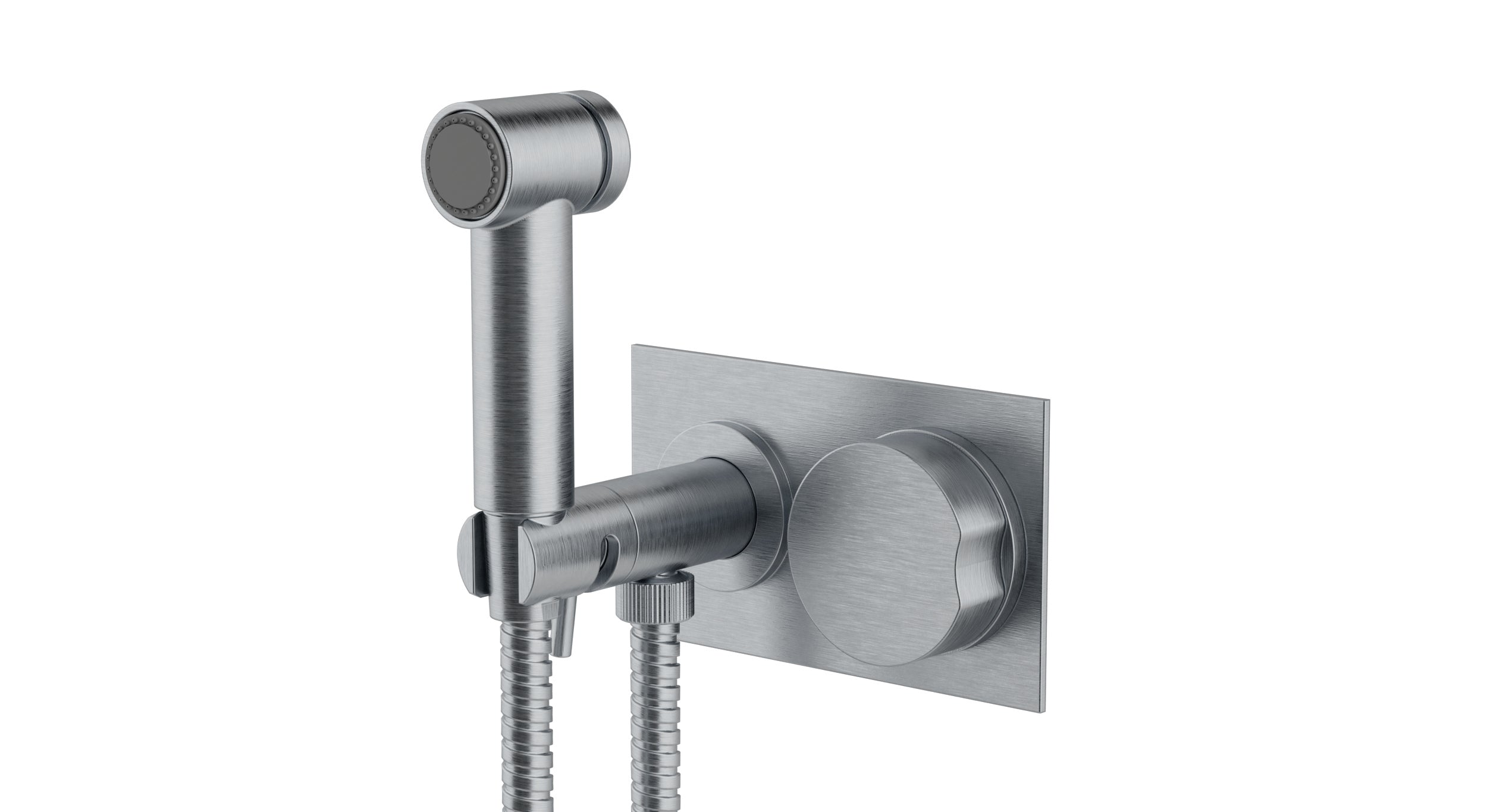 Foundry One Handle Wall Mount Bidet Trim with Barrel Knob Handle in Satin Chrome