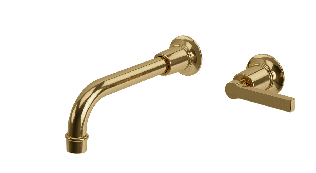Emerson One Handle Wall Mount 8.25" Lavatory Faucet with Classic Lever Handle in Uncoated Polished Brass