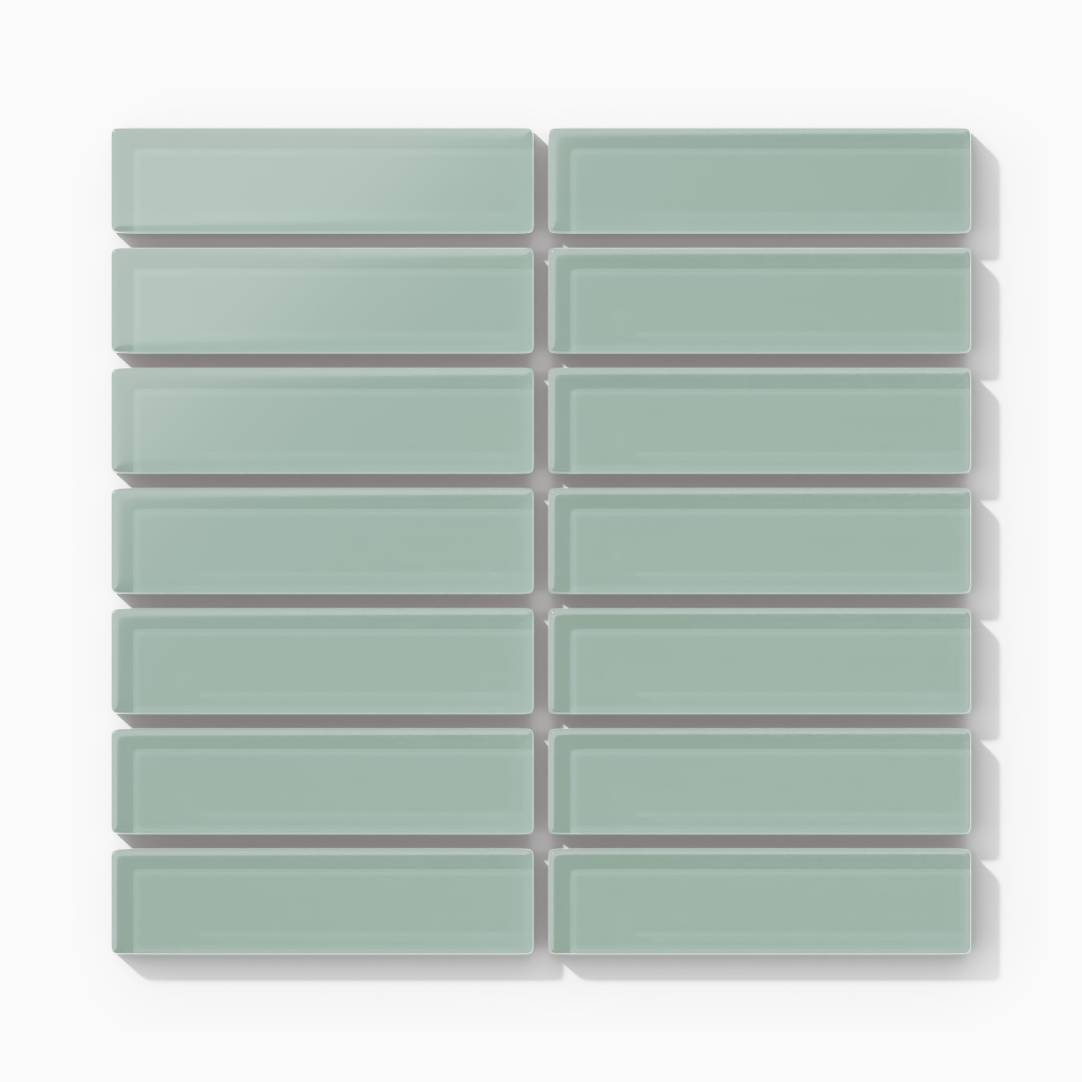 1x4 Straight Set Sheeted Glass Mosaic Tile in Kingfisher Matte