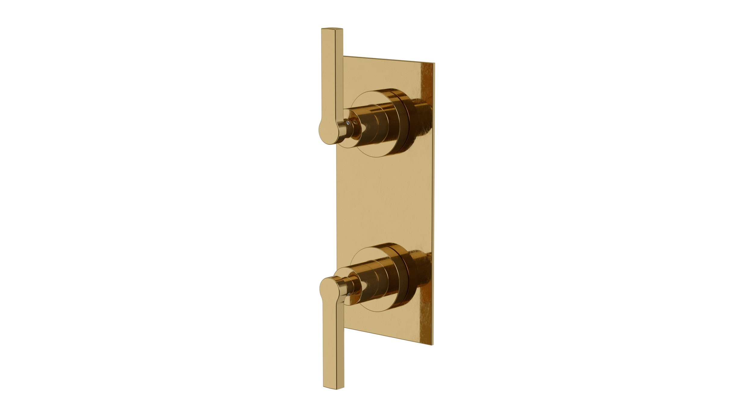 Flatiron Two Handle Wall Mount Shower Trim with Linear Lever Handles in Uncoated Polished Brass