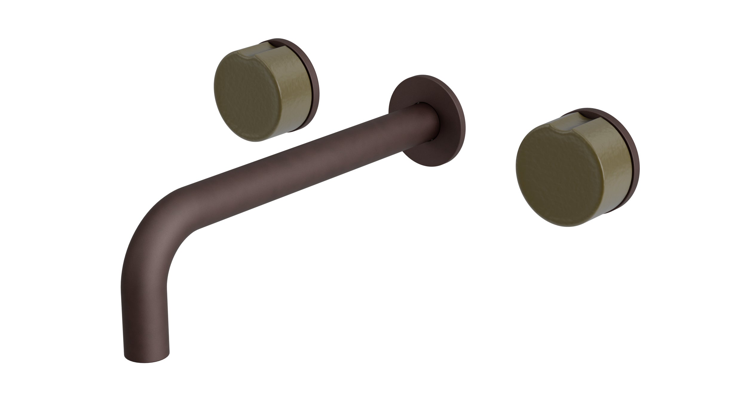 Foundry Two Handle Wall Mount 7.5" Lavatory Faucet with Groove Ceramic Knob Handles in Architectural Copper