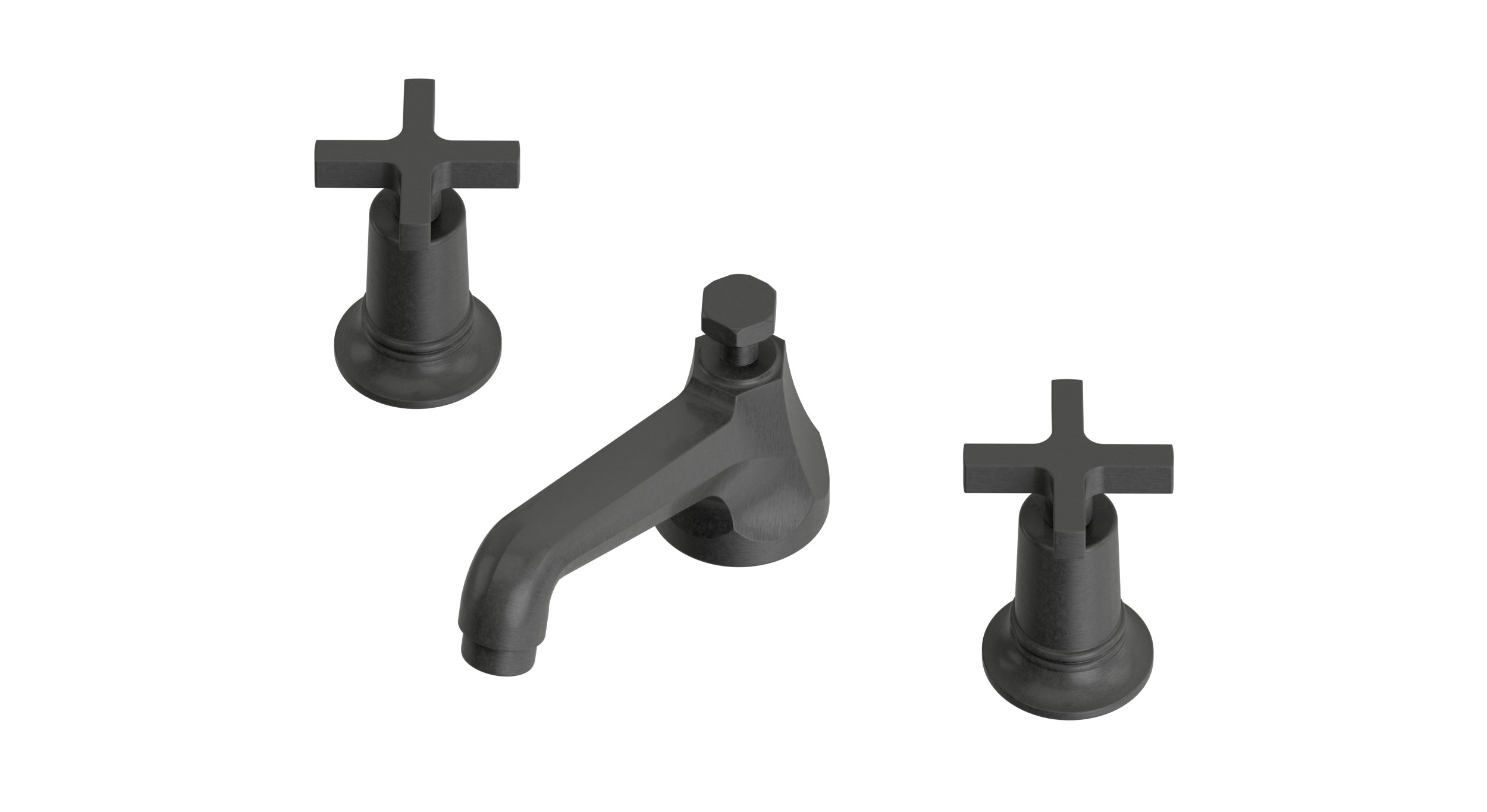 Emerson Two Handle Deck Mount Low Hexagon Lavatory Faucet with Classic Cross Handles in Blackened Nickel
