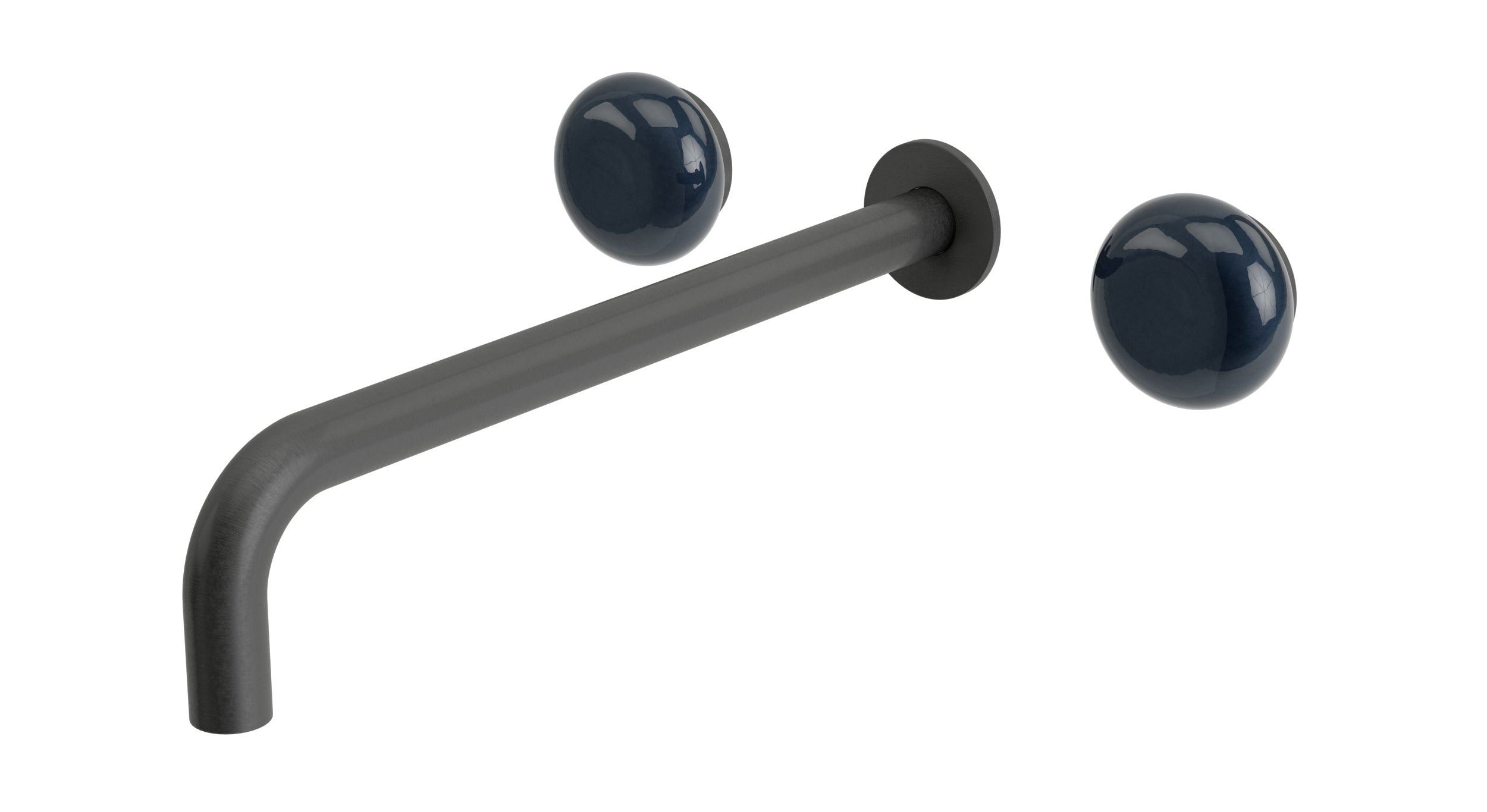 Foundry Two Handle Wall Mount 12" Lavatory Faucet with Pebble Ceramic Knob Handles in Blackened Nickel