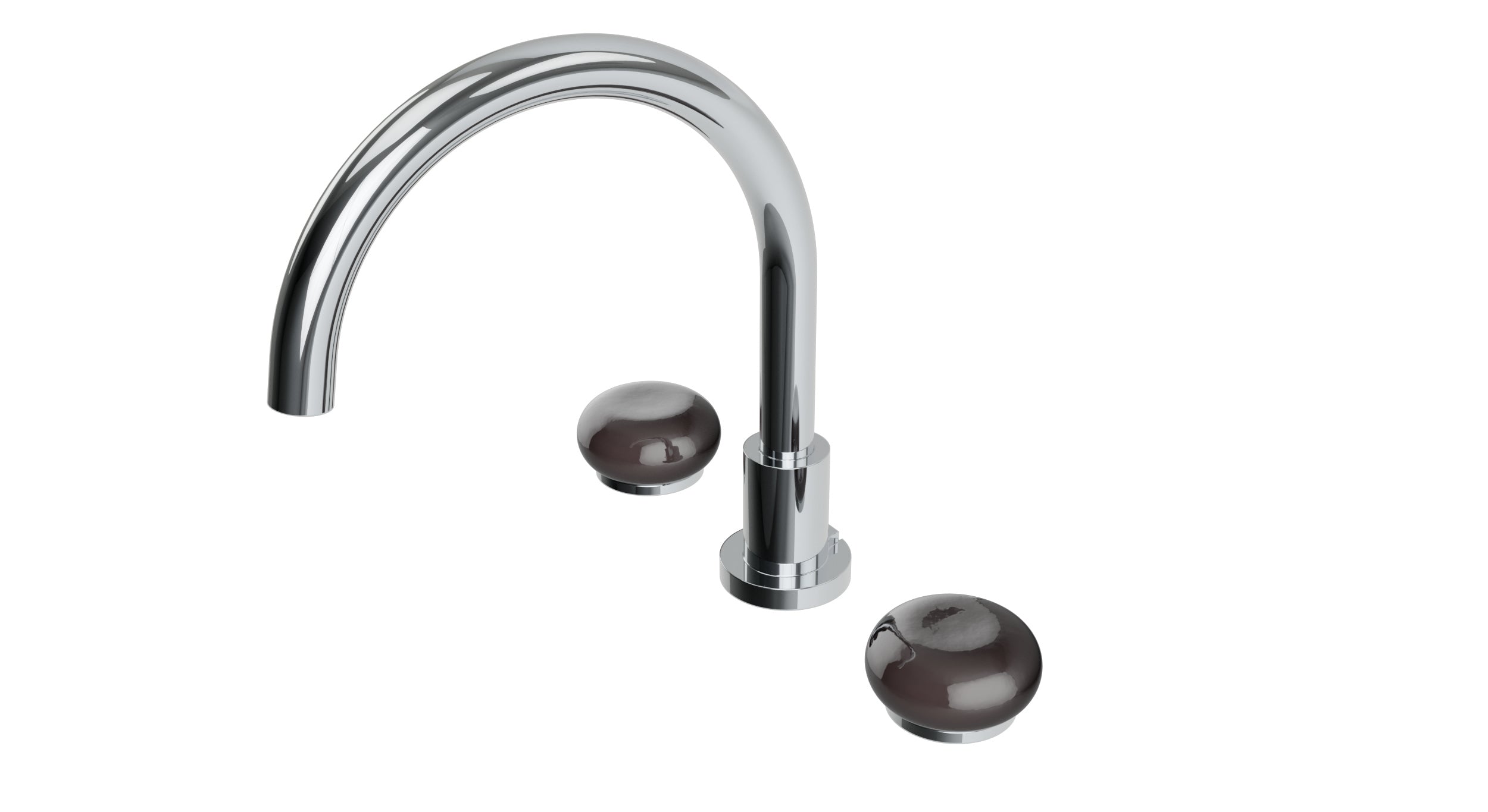 Foundry Two Handle Deck Mount Gooseneck Bath Trim with Pebble Ceramic Knob Handles in Polished Chrome