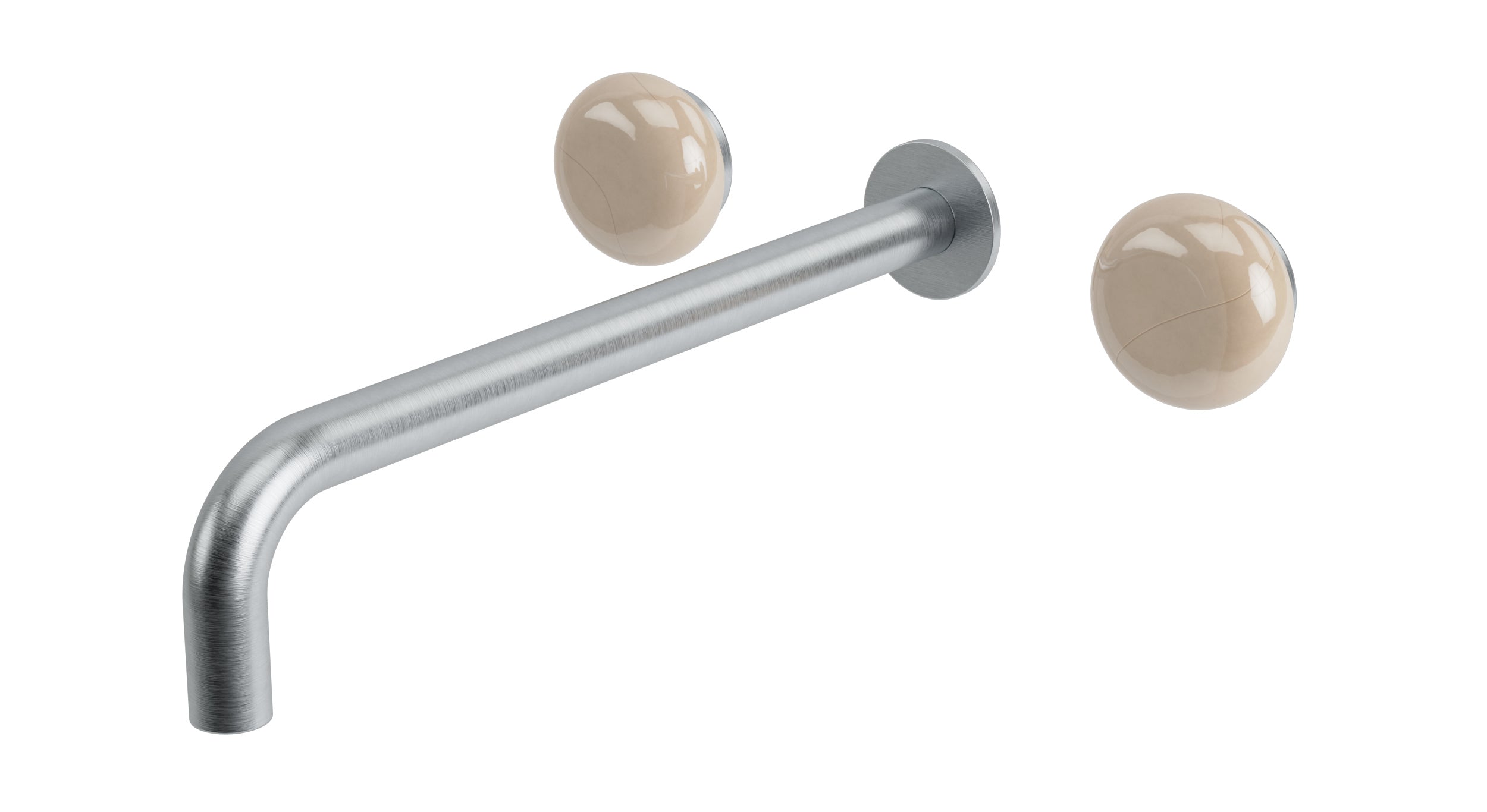 Foundry Two Handle Wall Mount 12" Lavatory Faucet with Pebble Ceramic Knob Handles in Satin Chrome