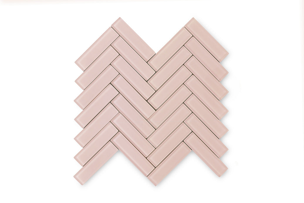 Factory Sale 1x4 Herringbone Sheeted Glass Mosaic Tile in Rosy Finch Matte