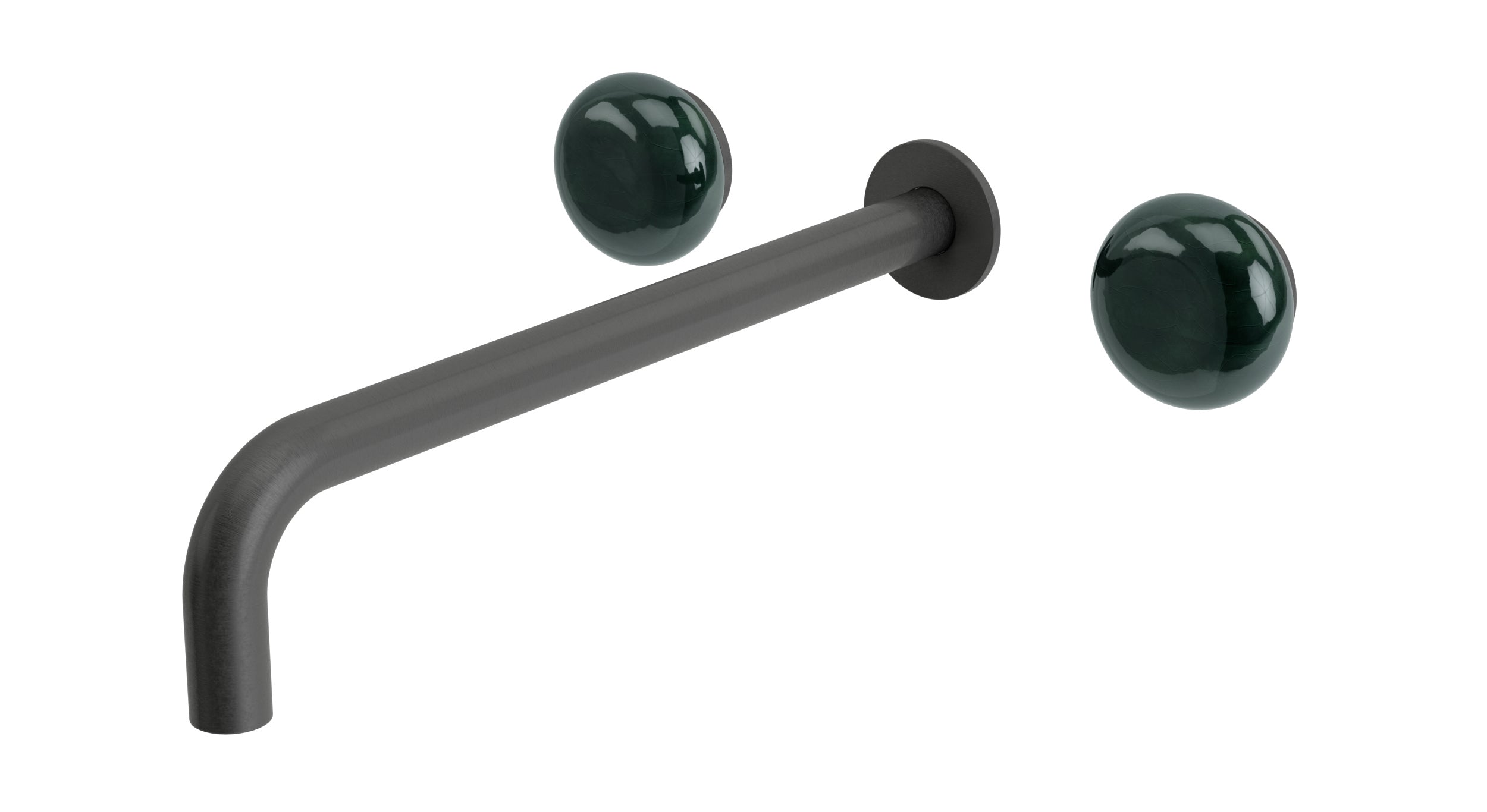 Foundry Two Handle Wall Mount 12" Lavatory Faucet with Pebble Ceramic Knob Handles in Blackened Nickel