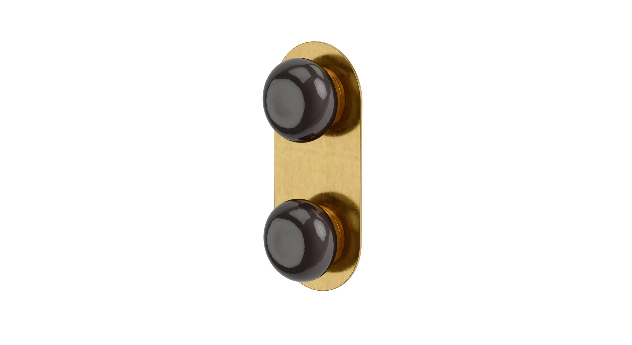 Foundry Two Handle Wall Mount Shower Trim with Pebble Ceramic Knob Handles in French Brass