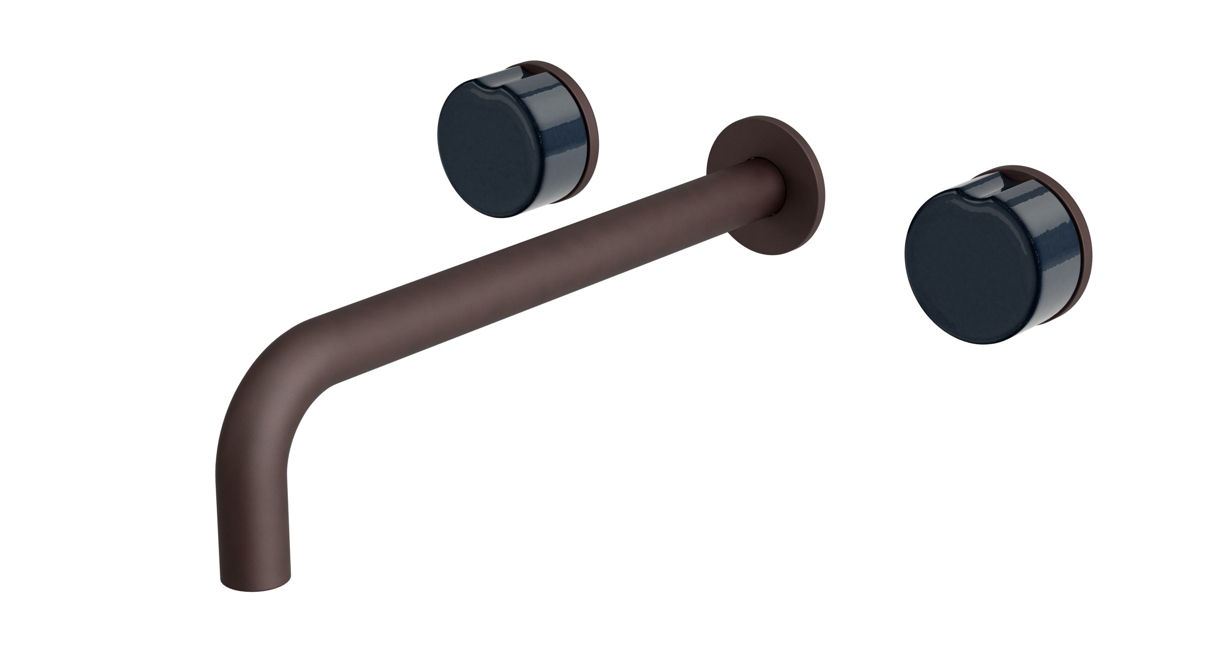 Foundry Two Handle Wall Mount 10" Lavatory Faucet with Groove Ceramic Knob Handles in Architectural Copper