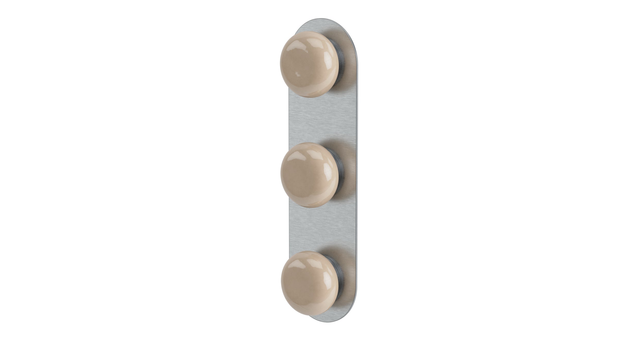 Foundry Three Handle Wall Mount Shower Trim with Pebble Ceramic Knob Handles in Satin Chrome