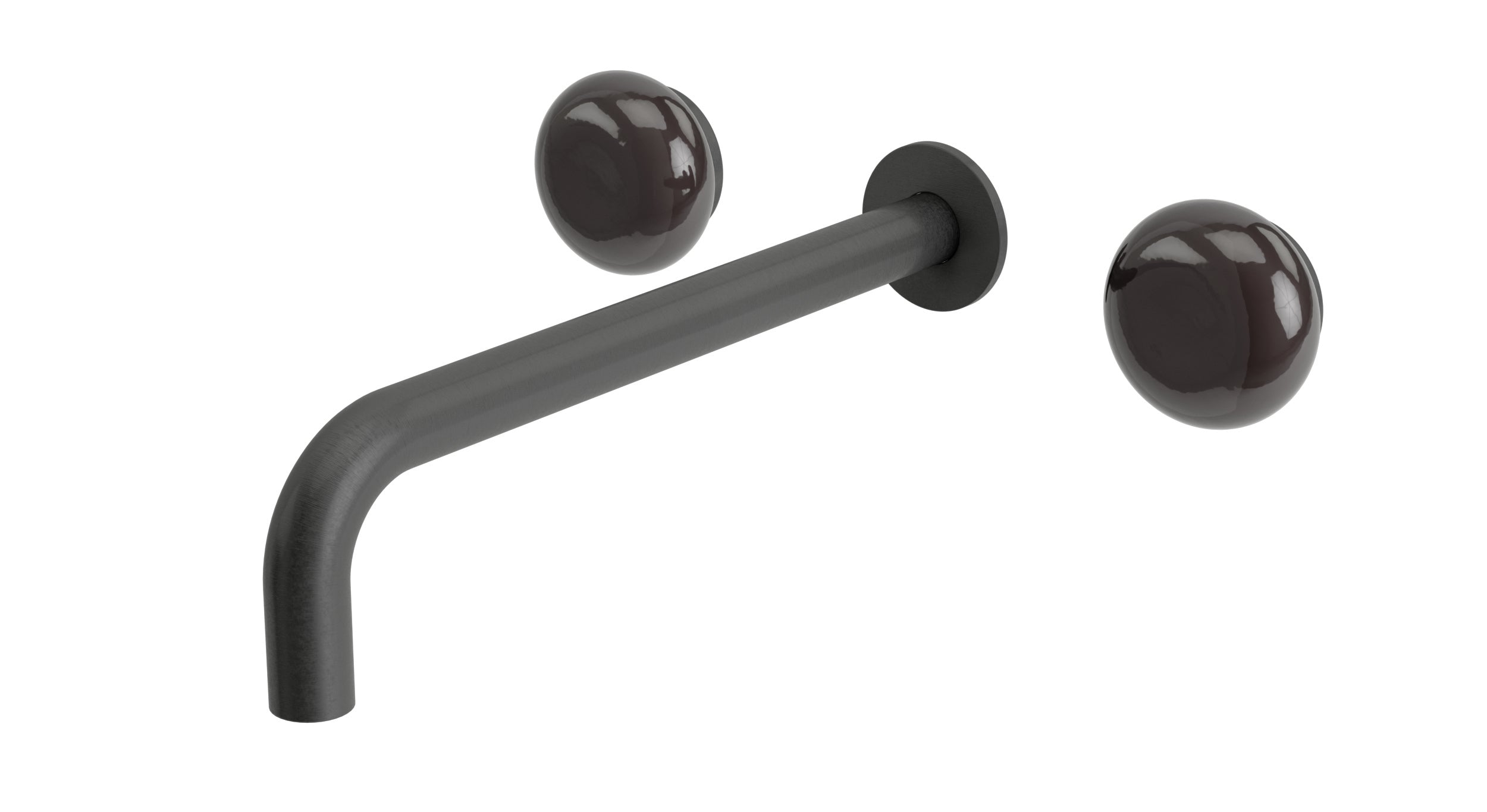 Foundry Two Handle Wall Mount 10" Lavatory Faucet with Pebble Ceramic Knob Handles in Blackened Nickel