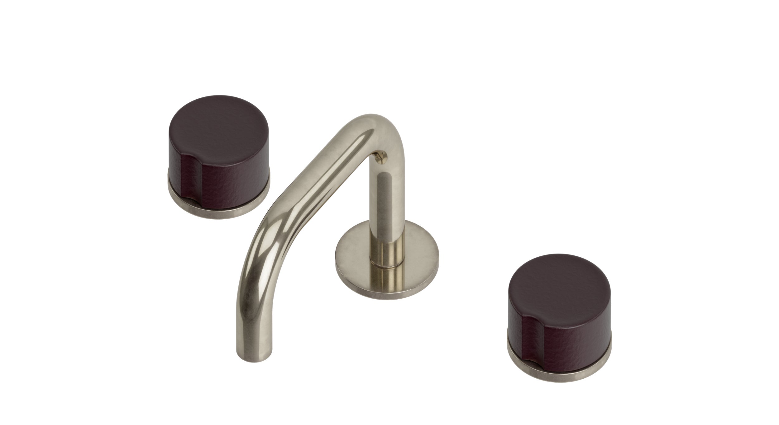 Foundry Two Handle Deck Mount Squaretop Lavatory Faucet with Groove Ceramic Knob Handles in French Nickel