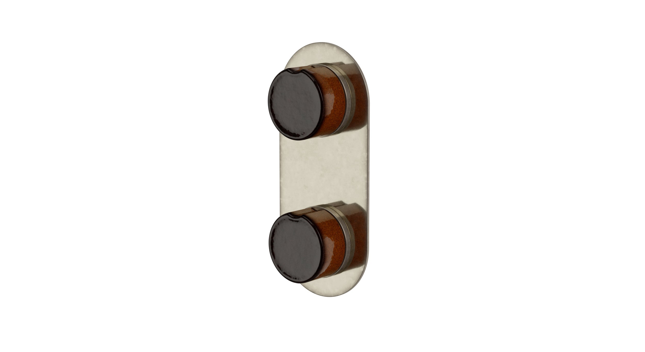 Foundry Two Handle Wall Mount Shower Trim with Groove Ceramic Knob Handles in French Nickel