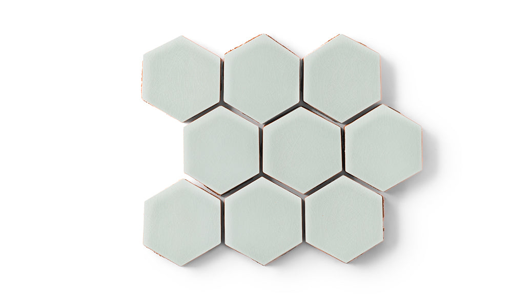3" Hexagon Sheeted Original Ceramic Mosaic Tile in Salton Sea Gloss