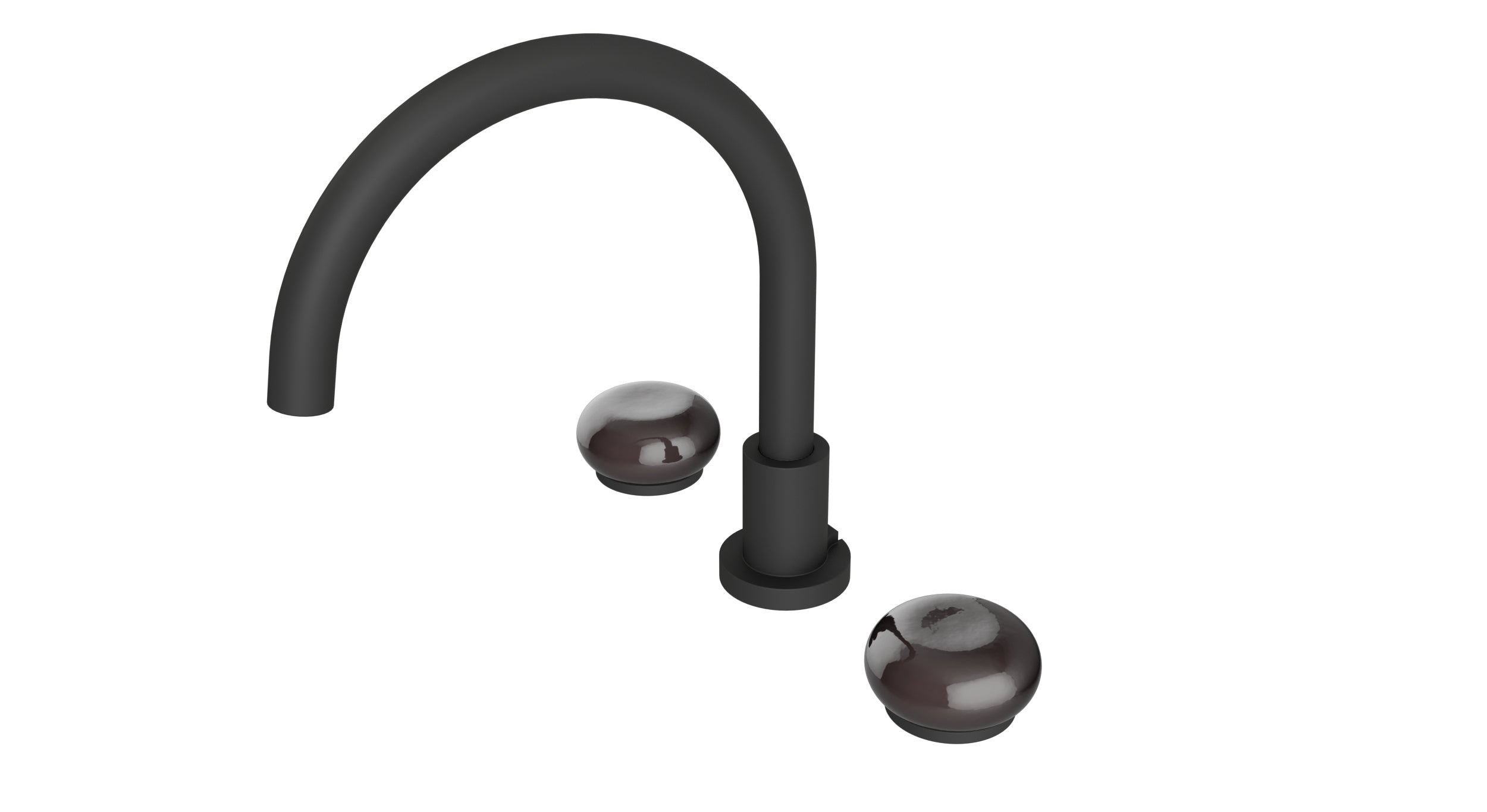 Foundry Two Handle Deck Mount Gooseneck Bath Trim with Pebble Ceramic Knob Handles in Matte Black