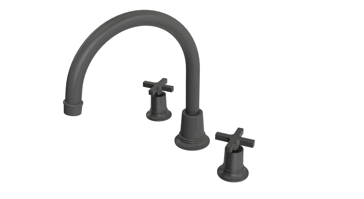 Emerson Two Handle Deck Mount Gooseneck Bath Trim with Classic Cross H