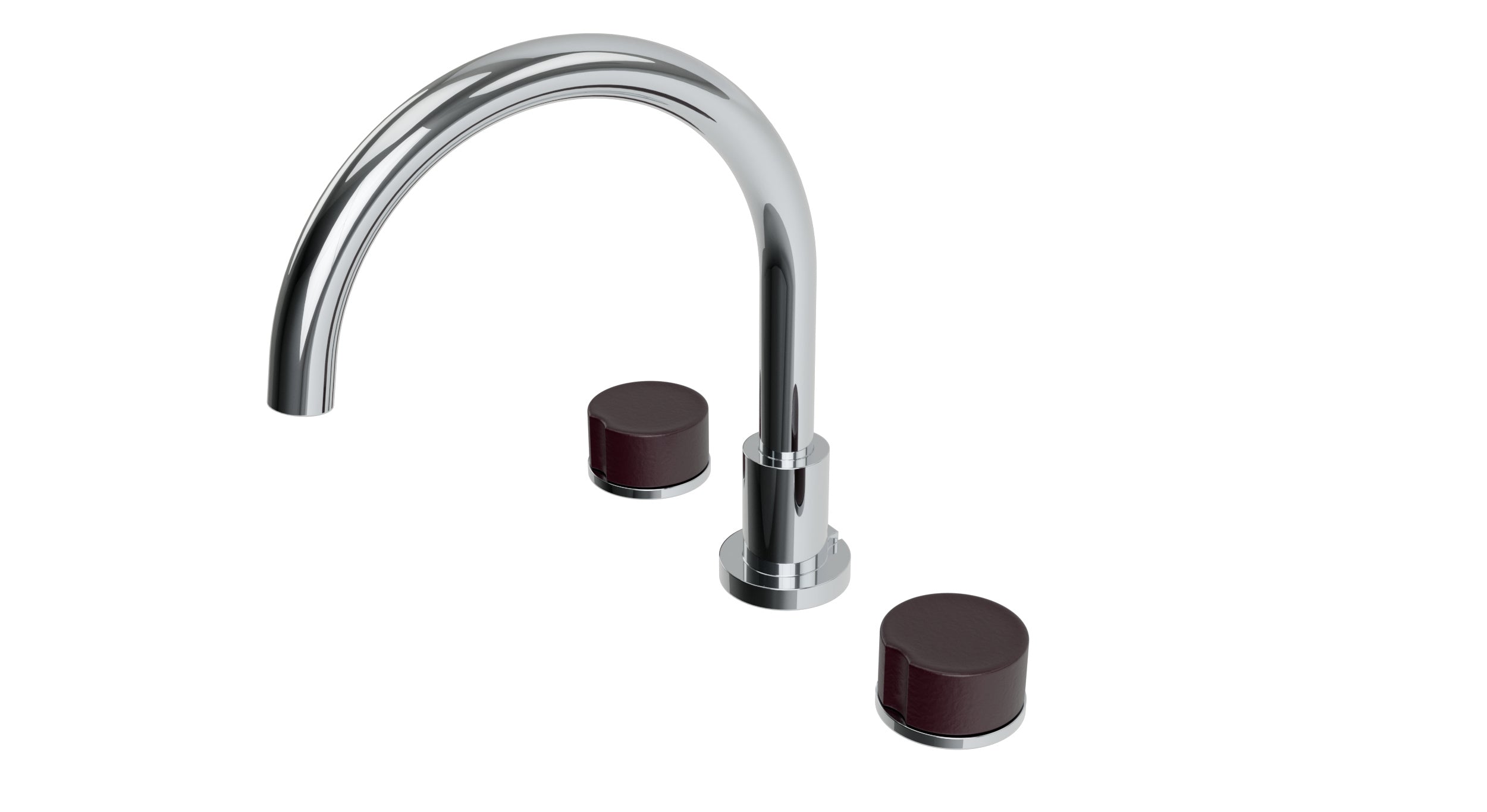 Foundry Two Handle Deck Mount Gooseneck Bath Trim with Groove Ceramic Knob Handles in Polished Chrome
