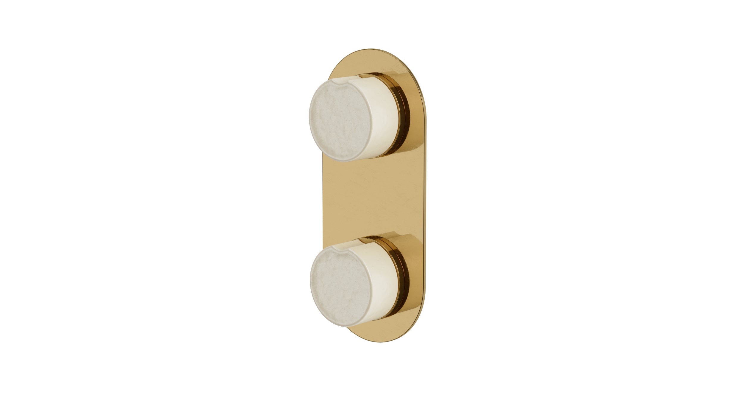 Foundry Two Handle Wall Mount Shower Trim with Groove Ceramic Knob Handles in Uncoated Polished Brass