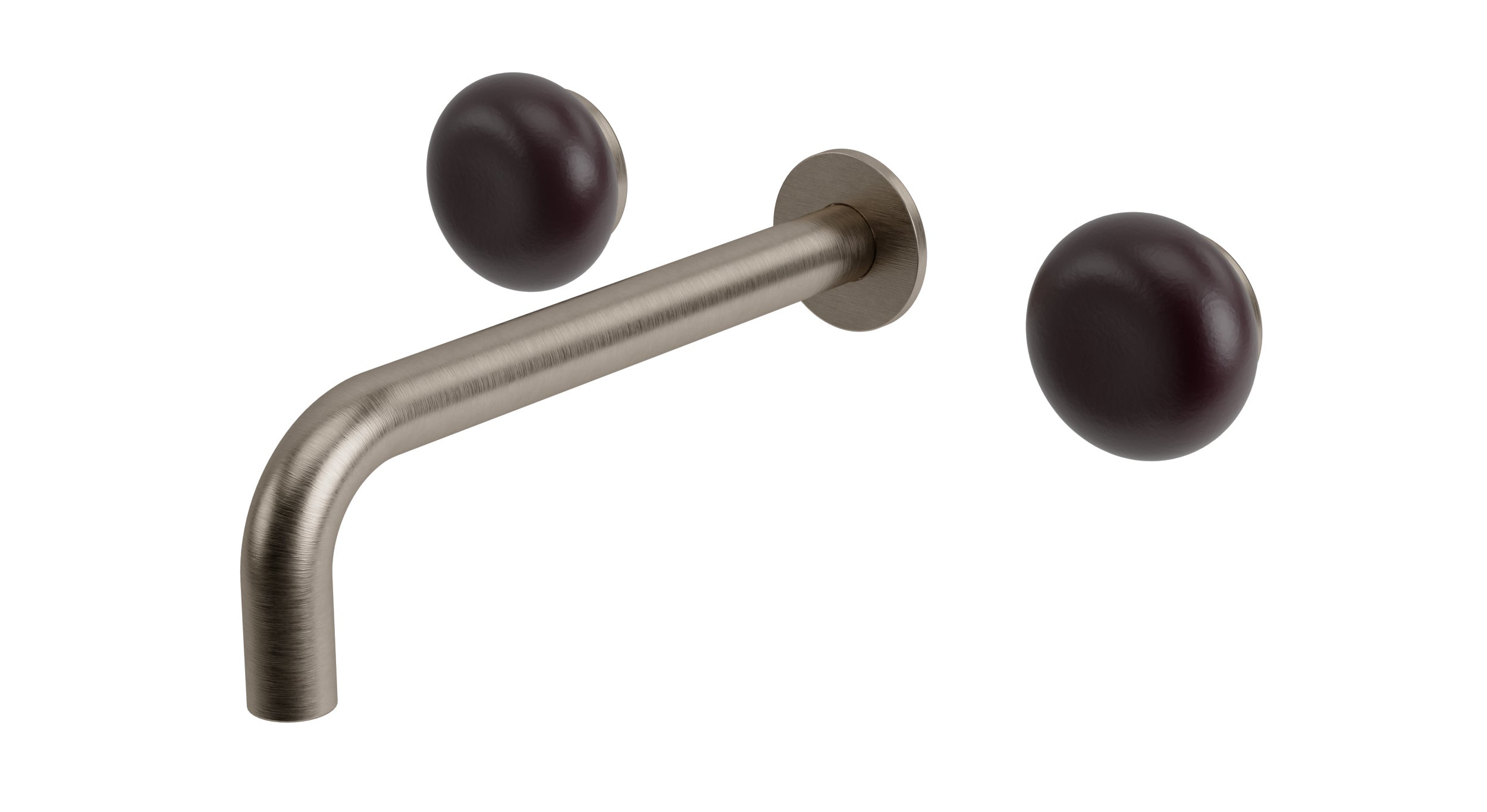 Foundry Two Handle Wall Mount 7.5" Lavatory Faucet with Pebble Ceramic Knob Handles in Antique Nickel