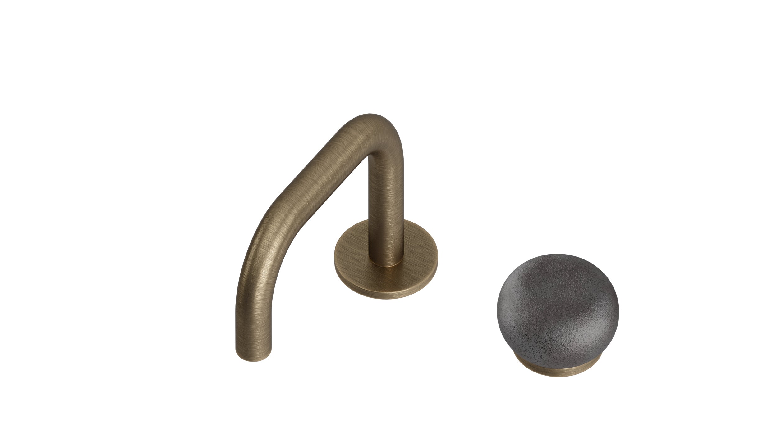 Foundry One Handle Deck Mount Squaretop Lavatory Faucet with Pebble Ceramic Knob Handle in Antique Brass