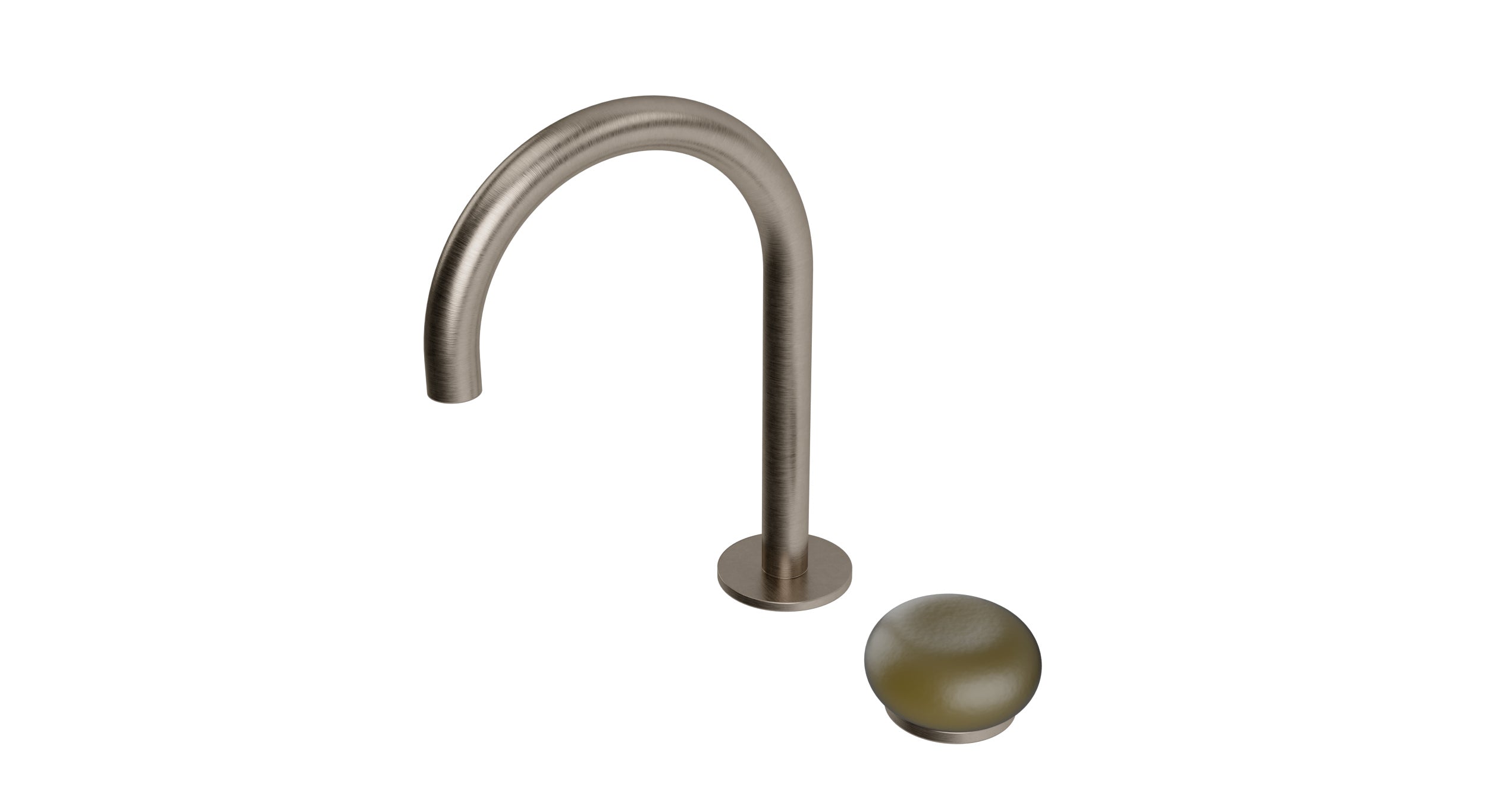 Foundry One Handle Deck Mount Gooseneck Lavatory Faucet with Pebble Ceramic Knob Handle in Antique Nickel