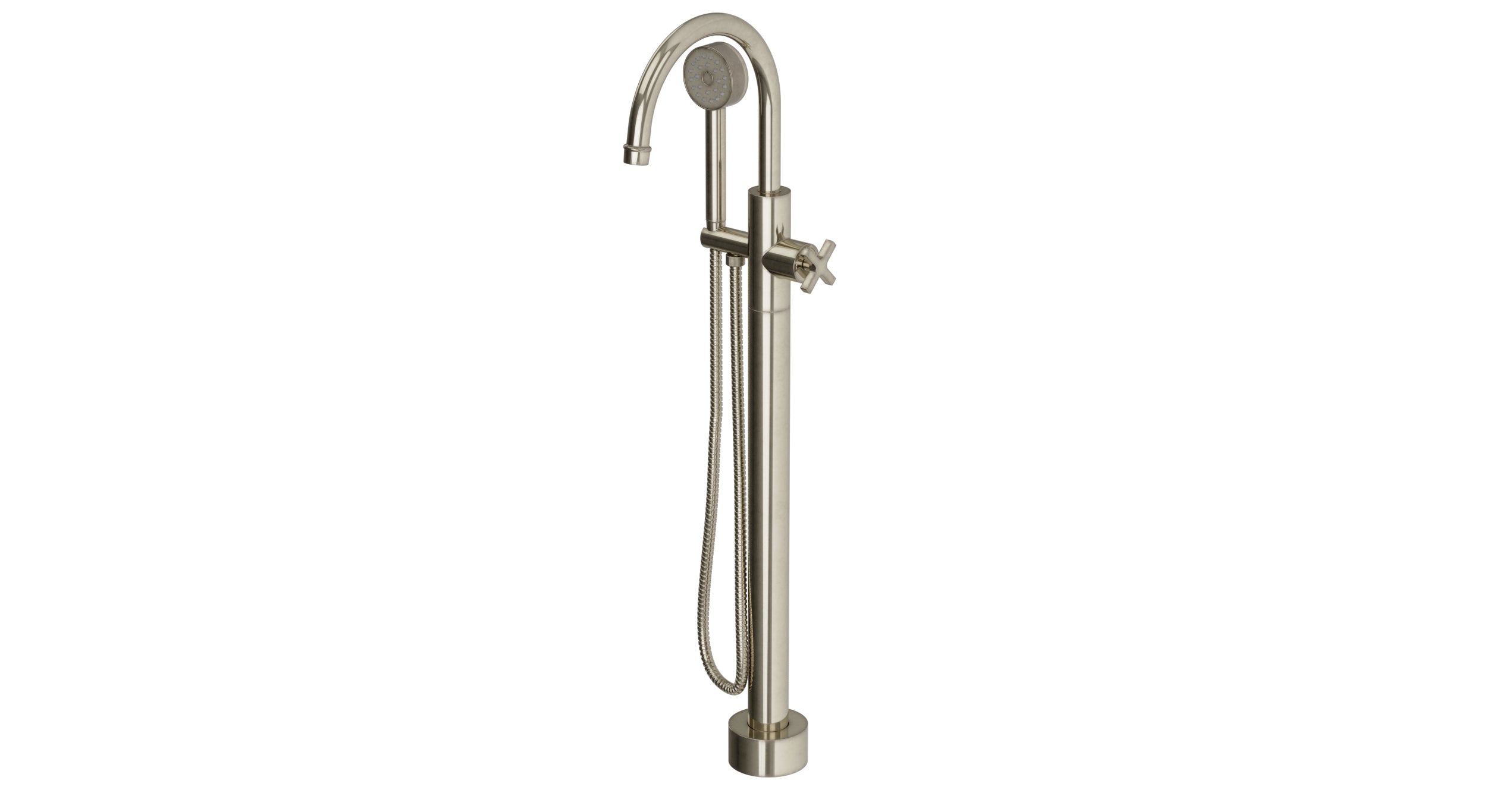 Emerson One Handle Floor Mount Gooseneck Bath Trim with Hand Shower and Classic Cross Handle in French Nickel