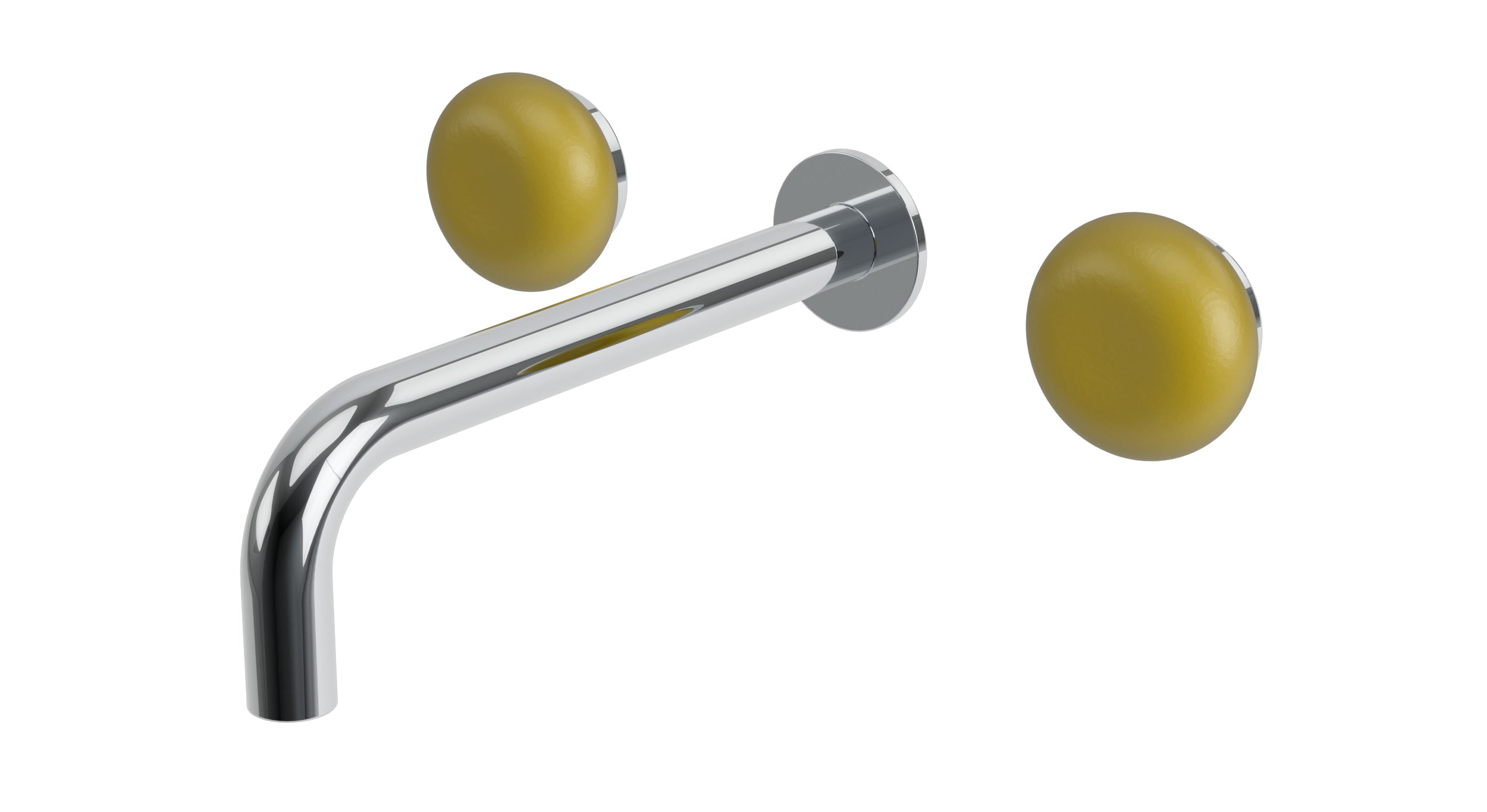 Foundry Two Handle Wall Mount 7.5" Lavatory Faucet with Pebble Ceramic Knob Handles in Polished Chrome