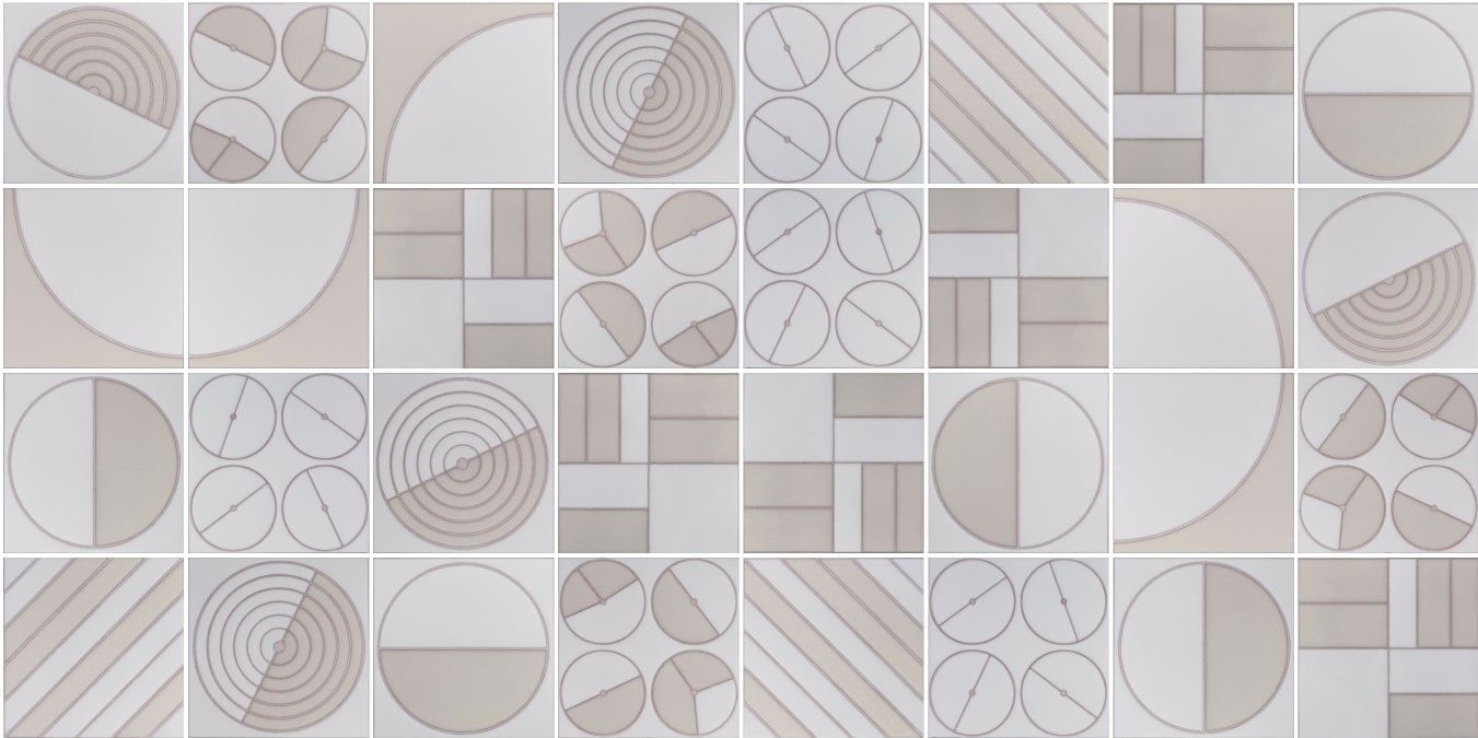 8x8 Handpainted Tile Arable in White Motif