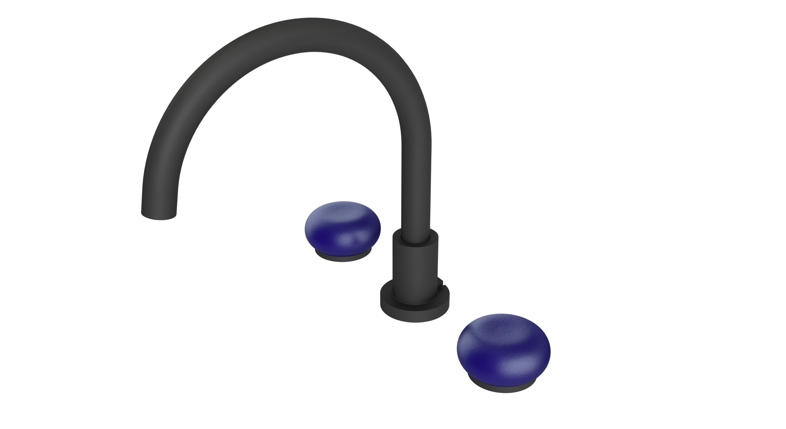 Foundry Two Handle Deck Mount Gooseneck Bath Trim with Pebble Ceramic Knob Handles in Matte Black