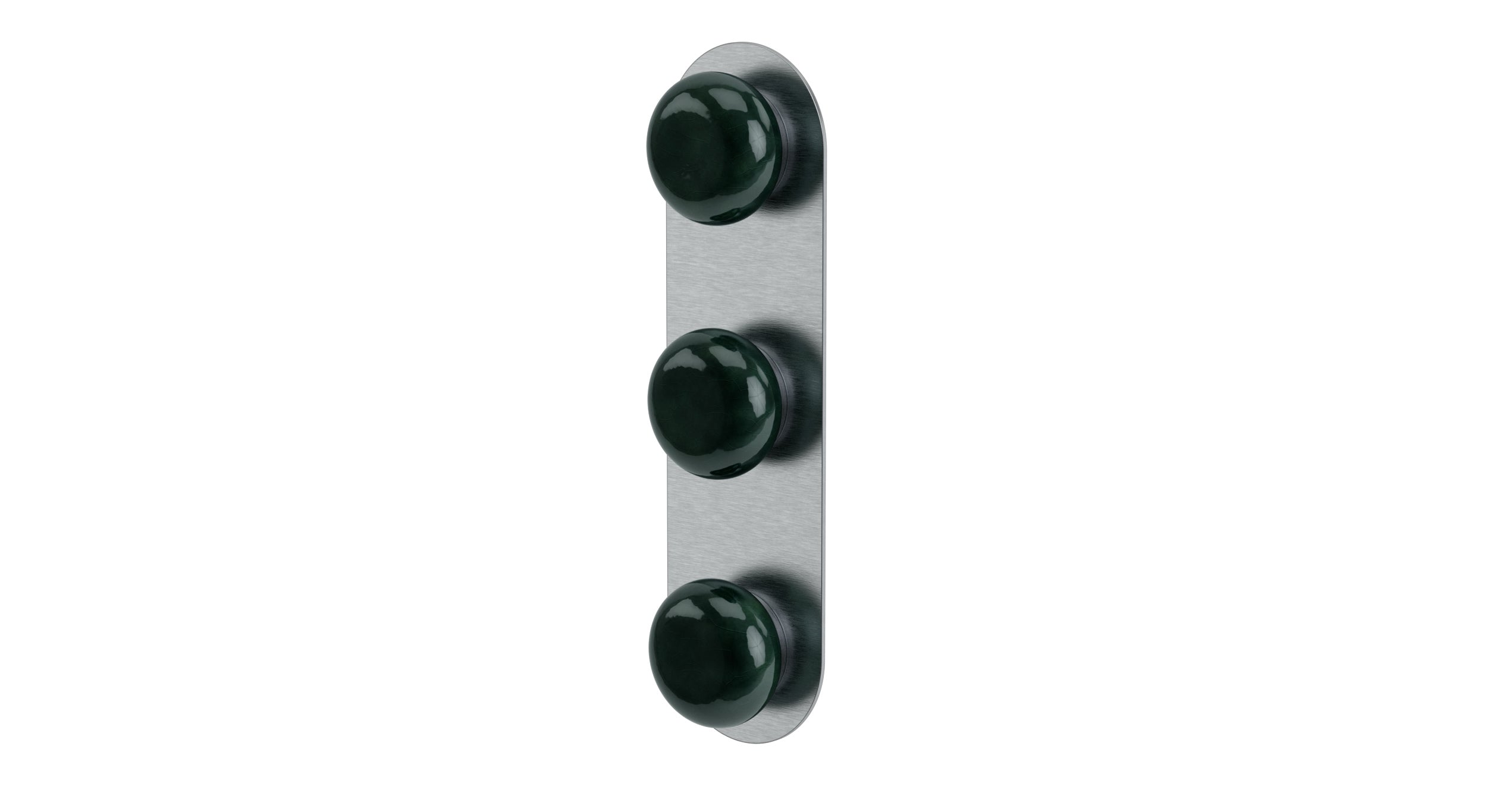 Foundry Three Handle Wall Mount Shower Trim with Pebble Ceramic Knob Handles in Satin Chrome