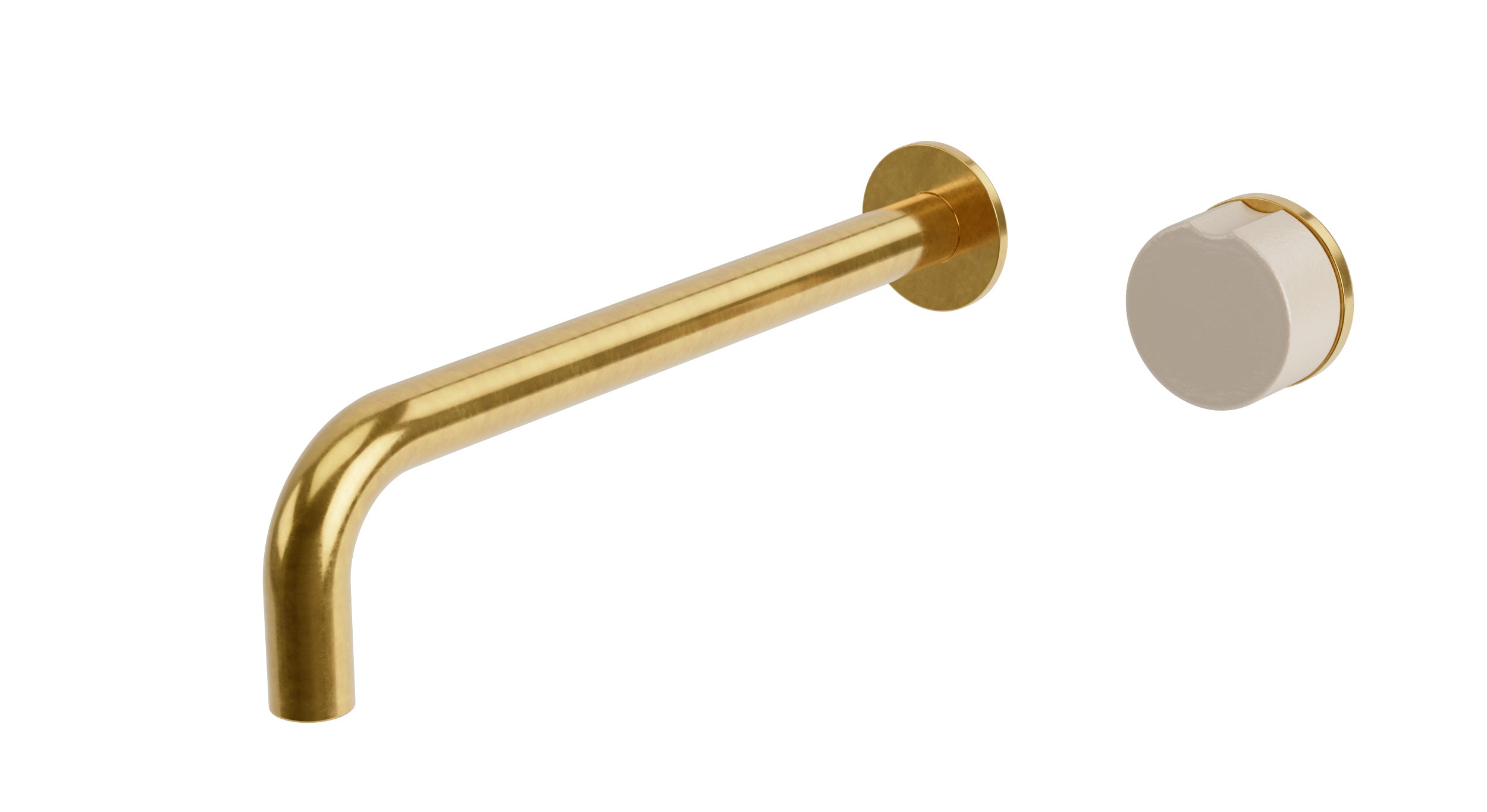 Foundry One Handle Wall Mount 10" Lavatory Faucet with Groove Ceramic Knob Handle in French Brass