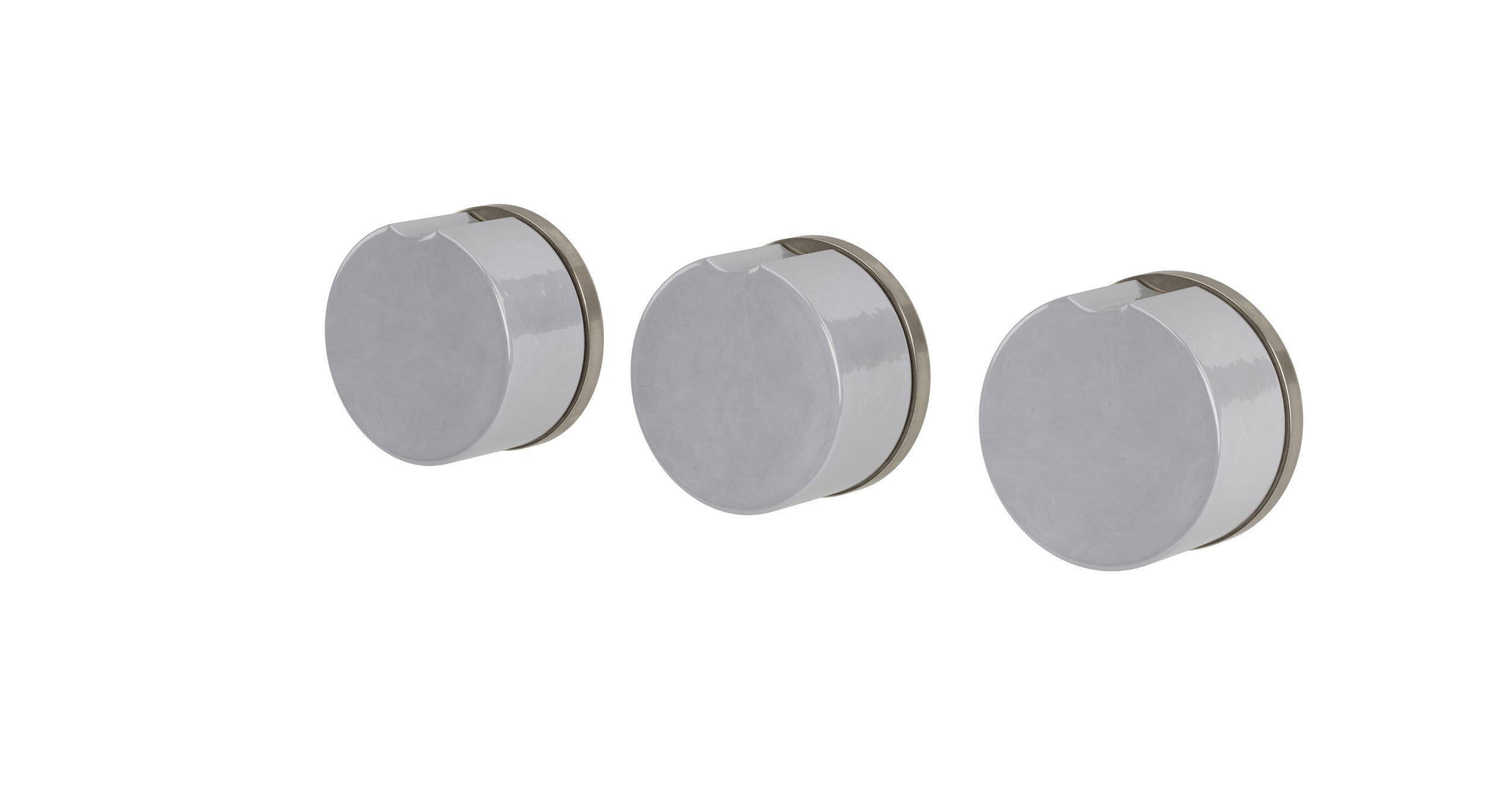 Foundry Three Handle Wall Mount Bath Trim with Diverter/Volume Control and Groove Ceramic Knob Handles in French Nickel