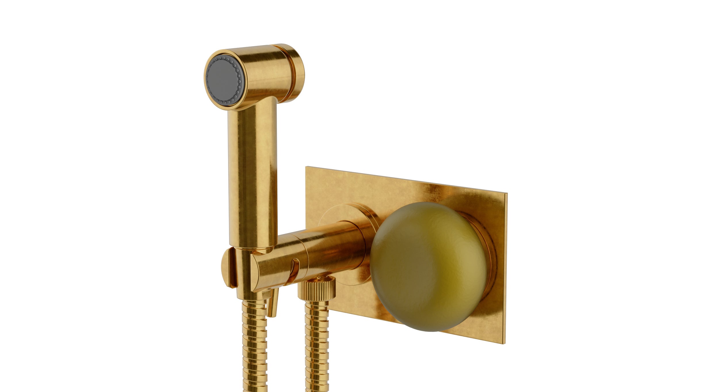 Foundry One Handle Wall Mount Bidet Trim with Pebble Ceramic Knob Handle in French Brass