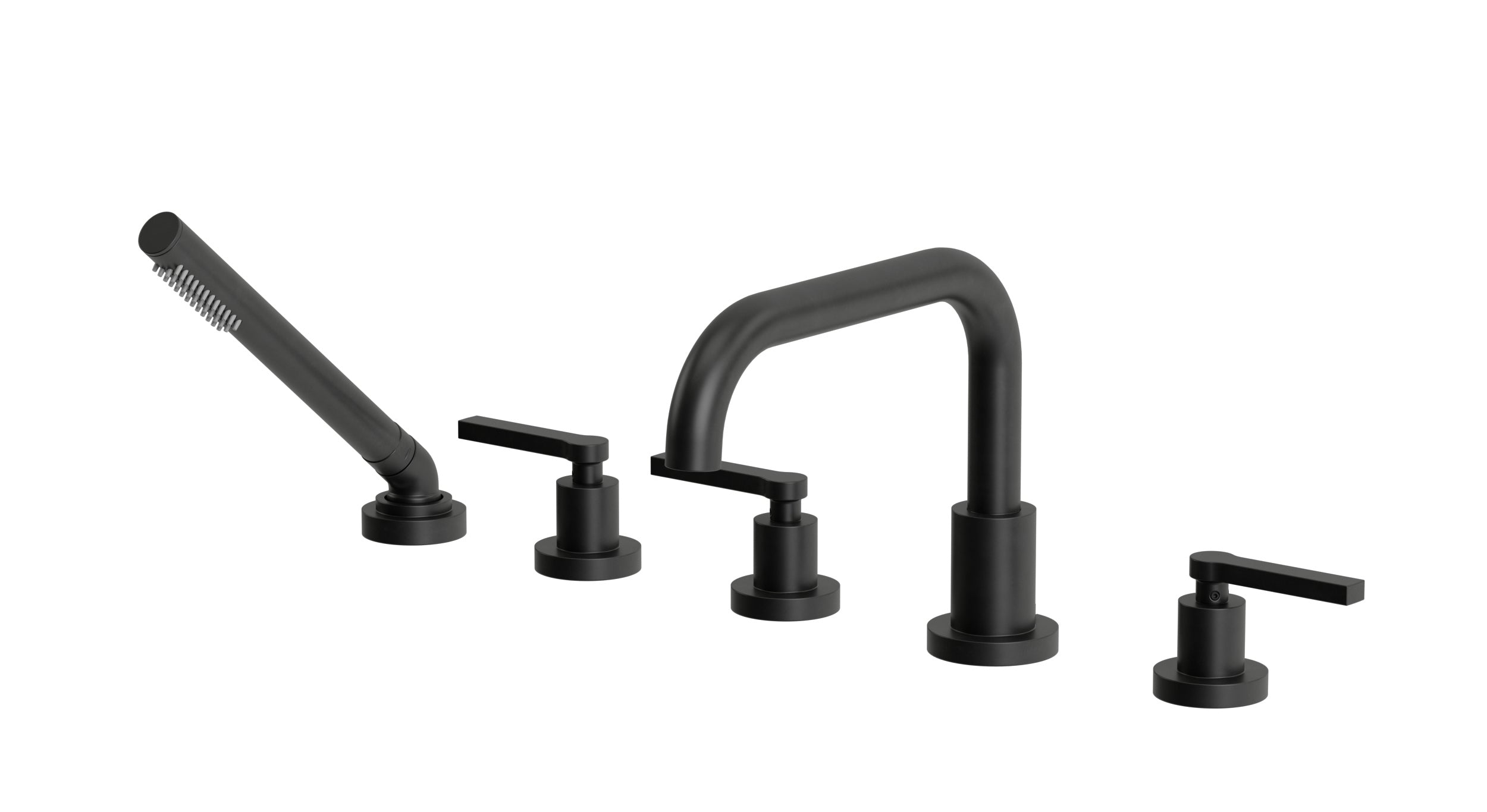 Flatiron Three Handle Deck Mount Squaretop Bath Trim with Hand Shower and Linear Lever Handles in Oil Rubbed Bronze