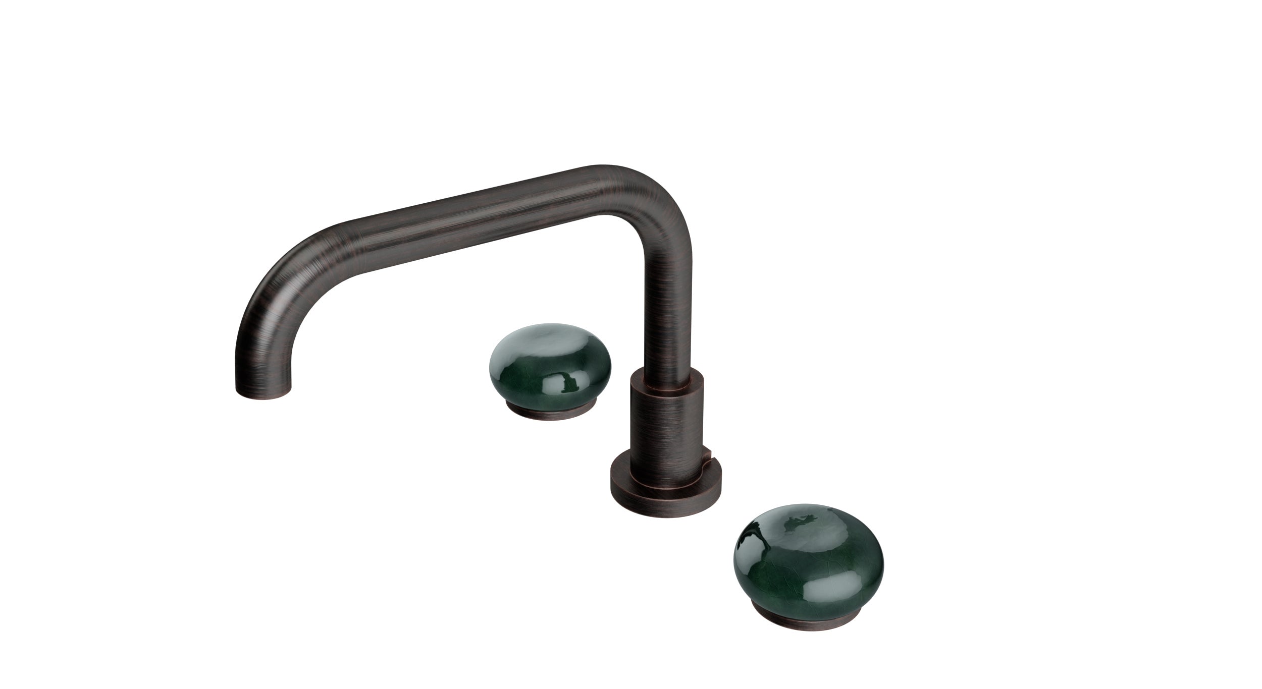 Foundry Two Handle Deck Mount Squaretop Bath Trim with Pebble Ceramic Knob Handles in Antique Bronze